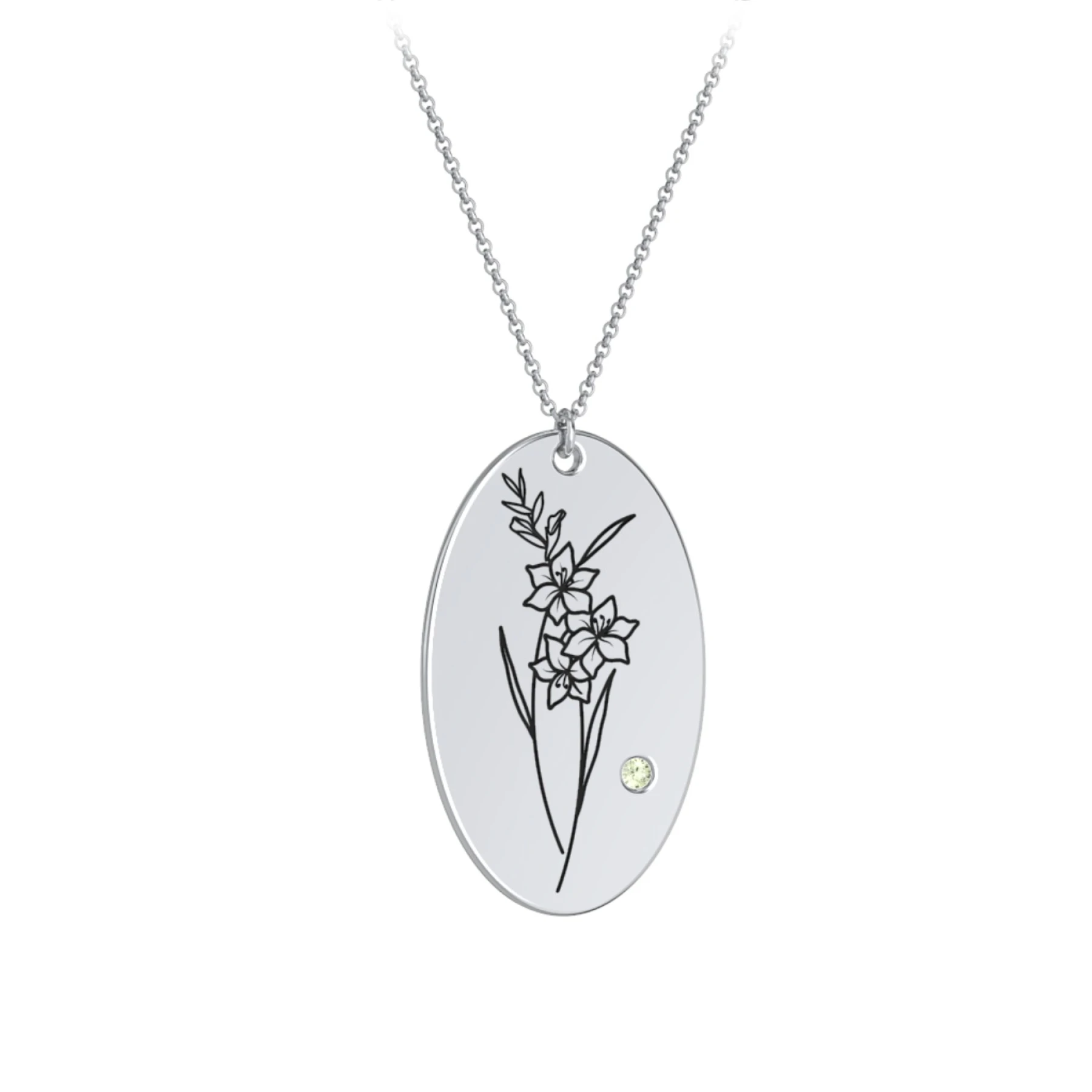 August Birth Flower Disc Necklace with Gemstone - view 1