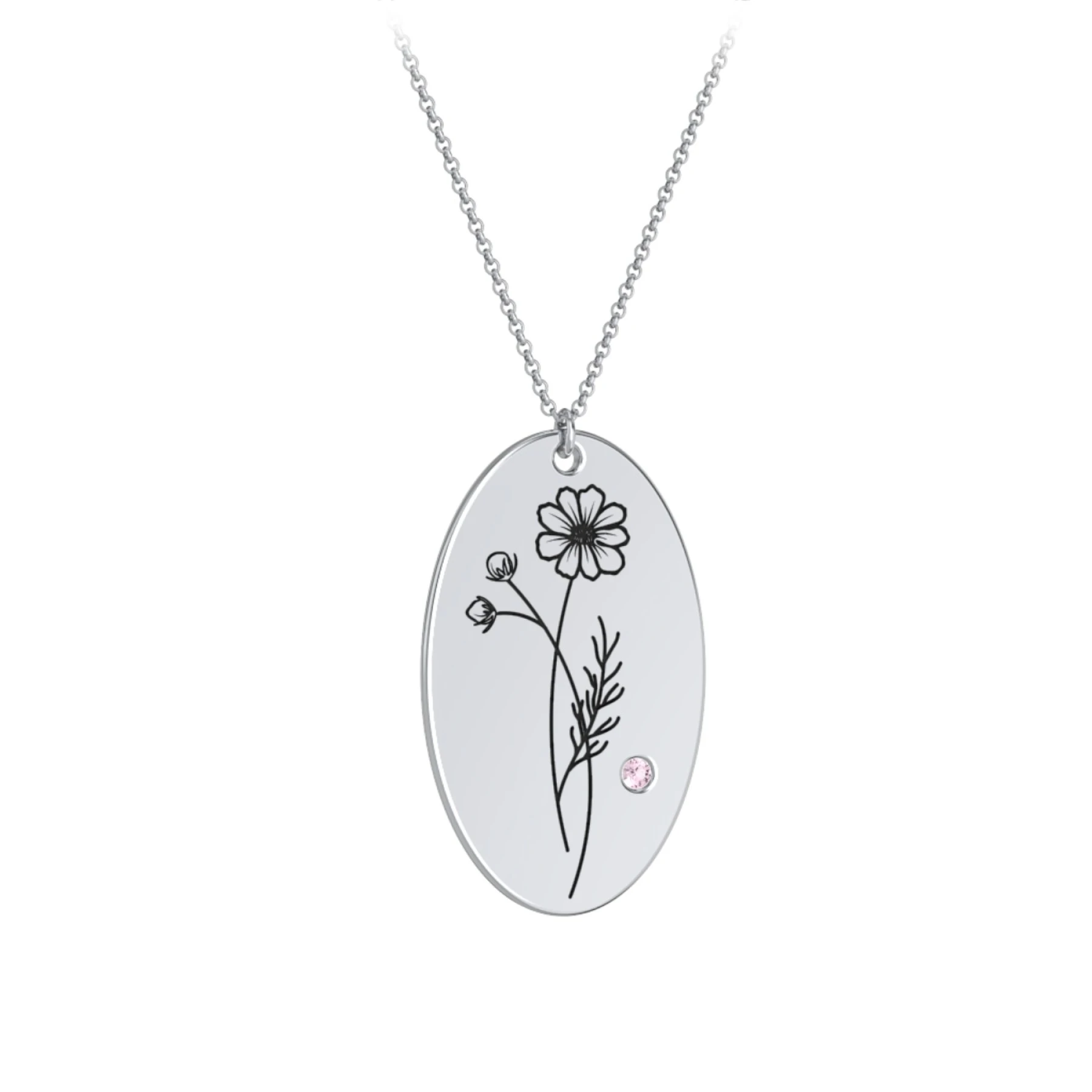 October Birth Flower Disc Necklace with Gemstone - view 1