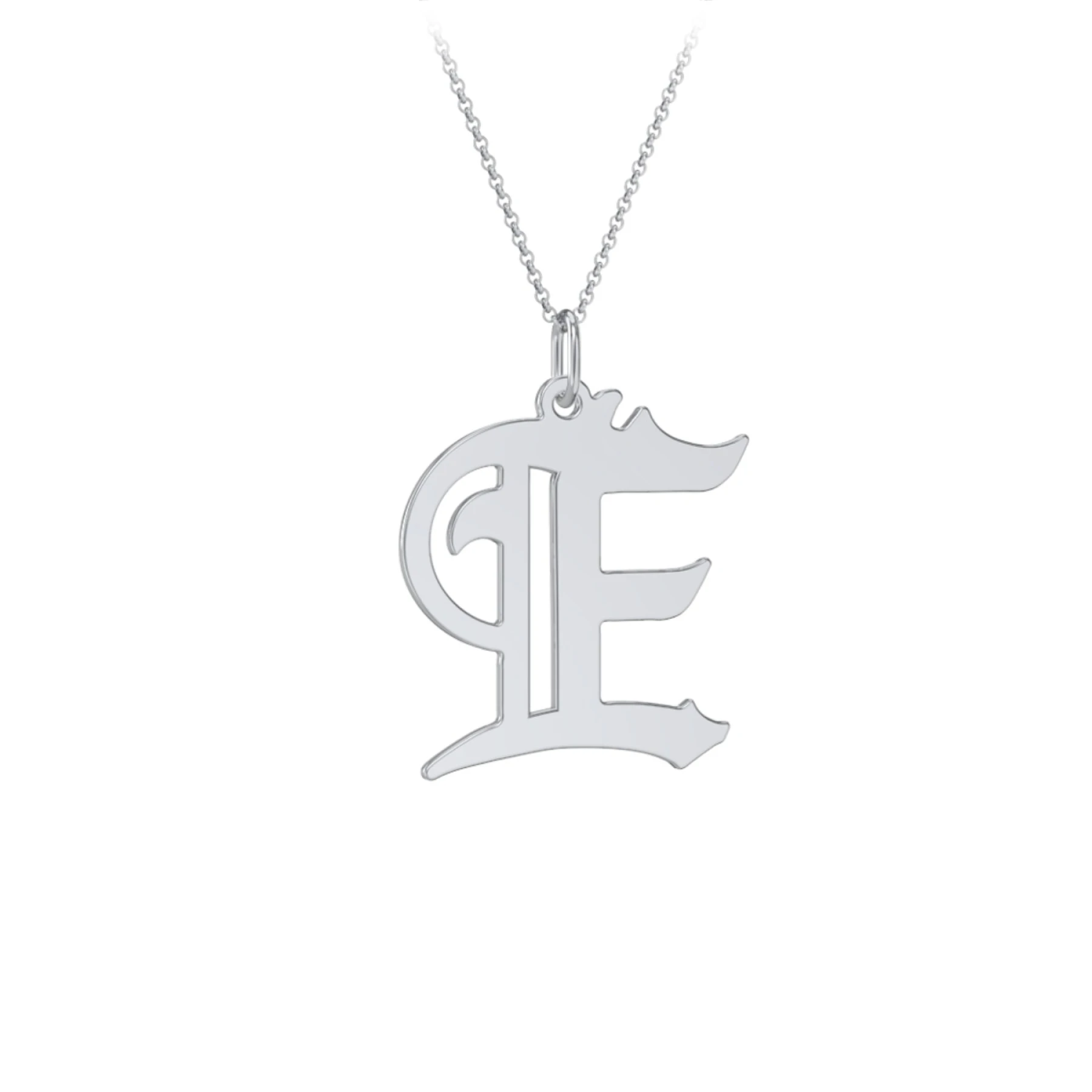 Gothic Initial Pendant Necklace - E - view 1