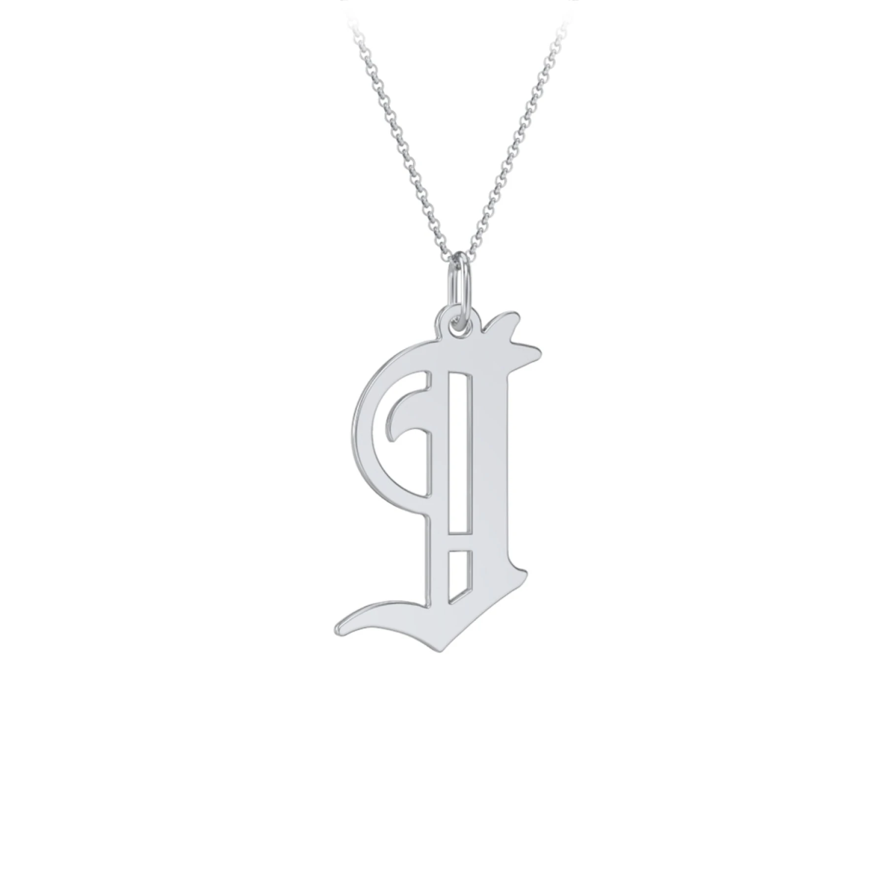 Gothic Initial Pendant Necklace - J - view 1