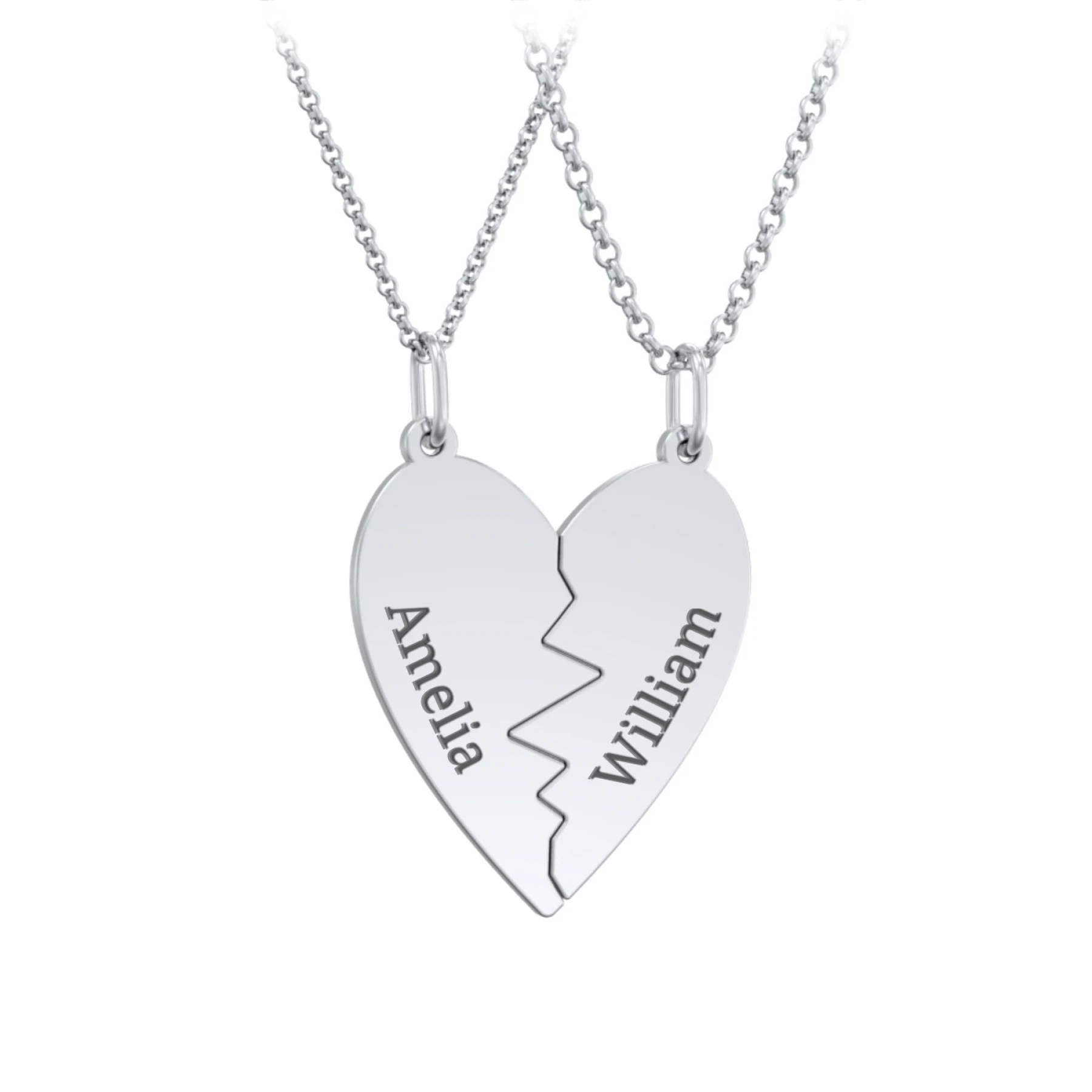Engravable Split Heart Couples Necklace Set