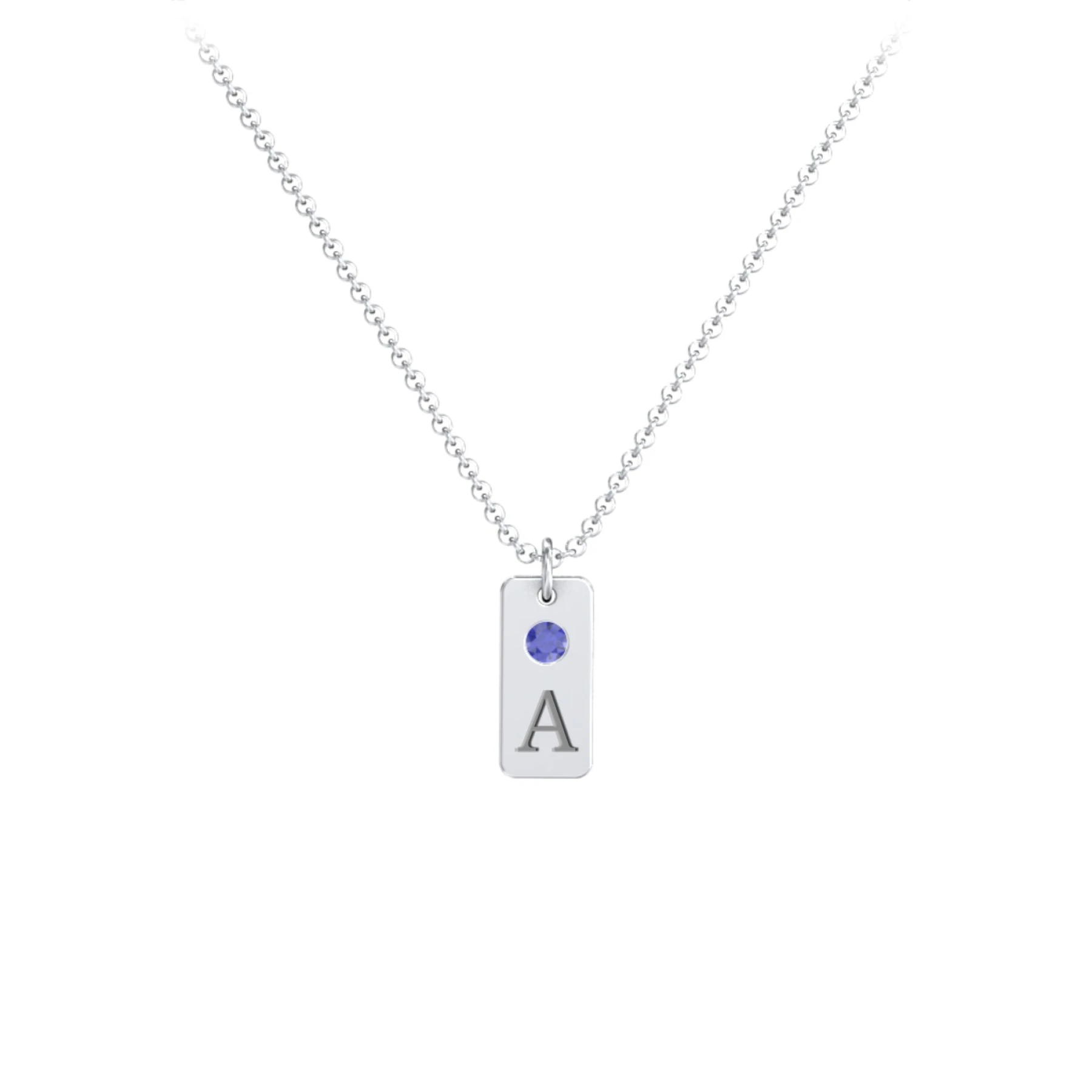 Small Initial Tag Necklace with Birthstone