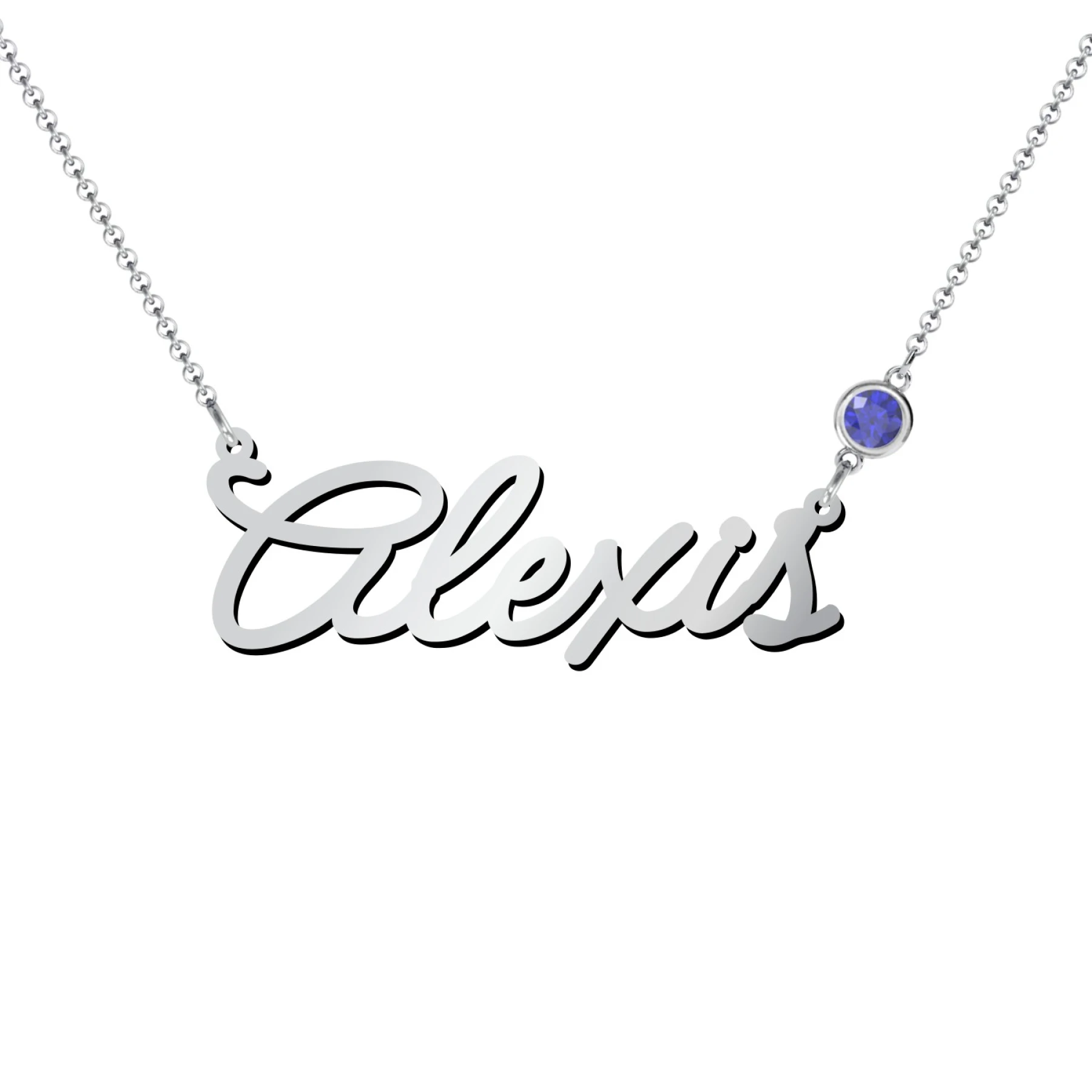 Script Name Necklace with Birthstone