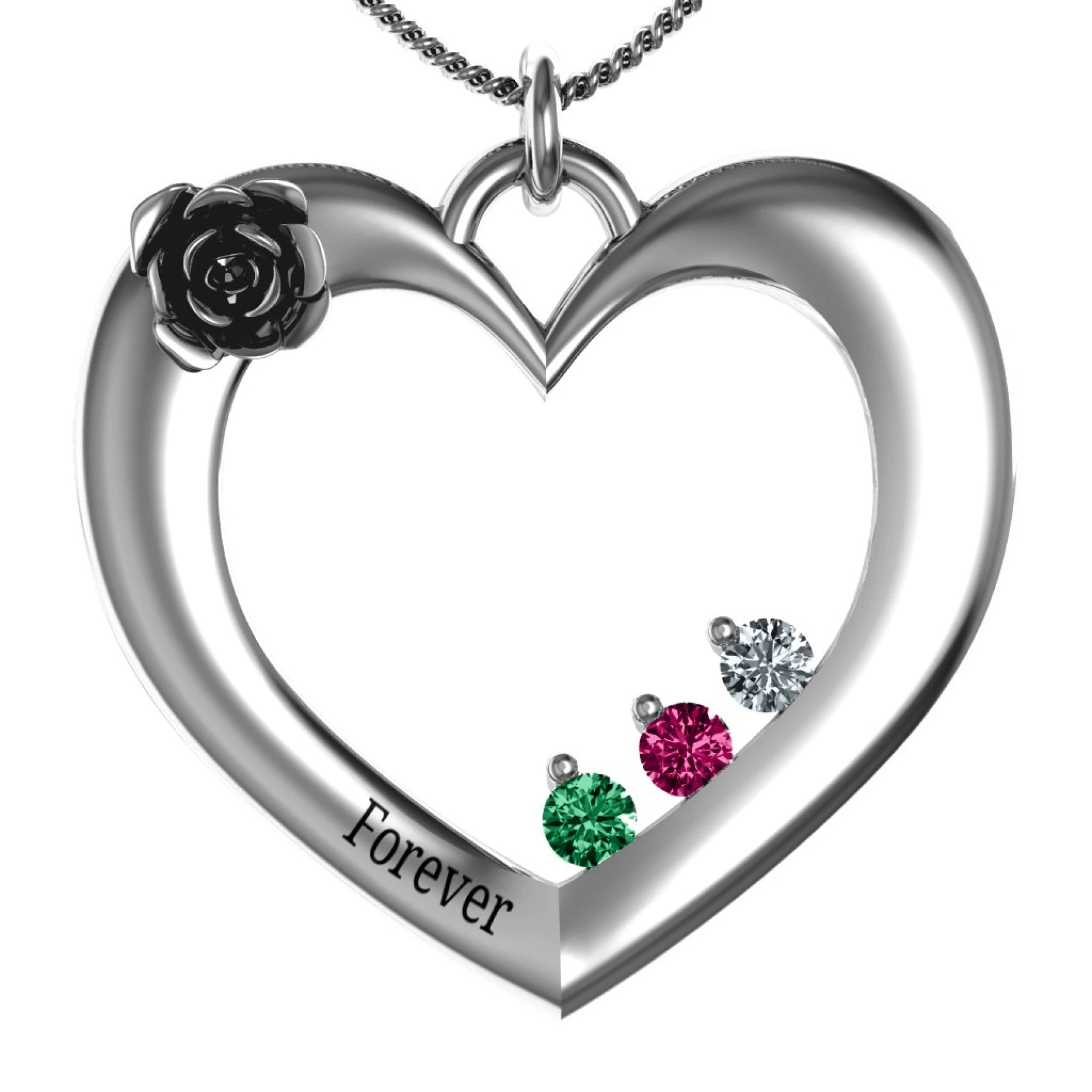Corsage Rose Heart Pendant with Birthstones - view 1