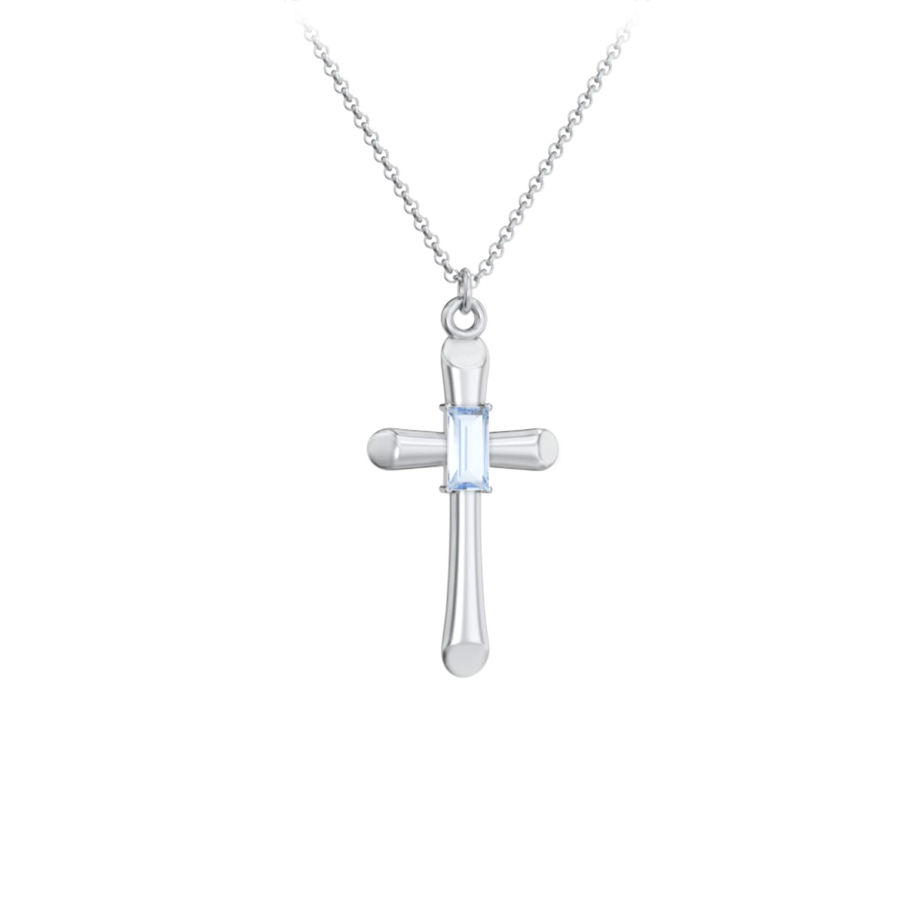 Mini Cross with Baguette Birthstone - view 1