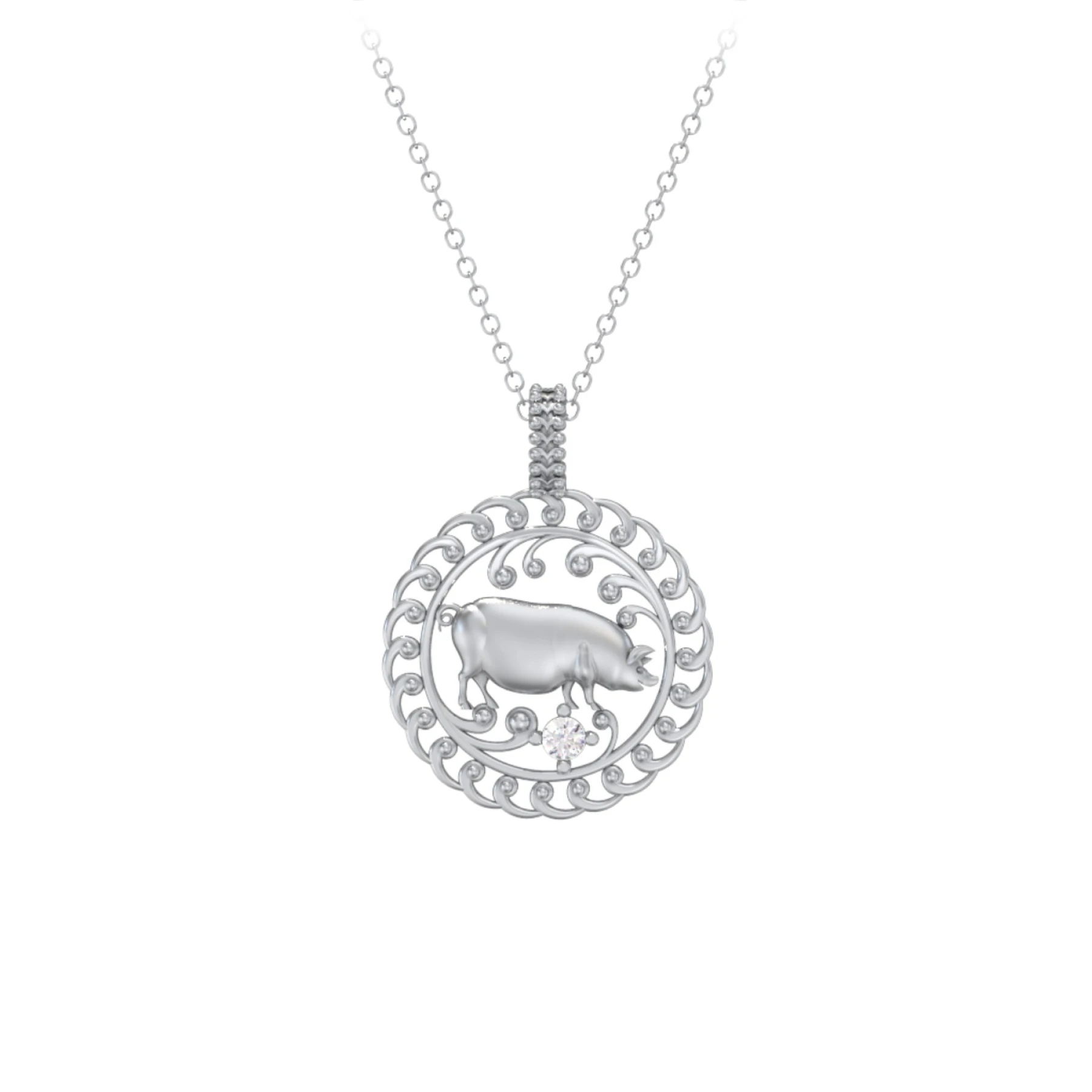Year of the Pig Chinese Zodiac Medallion Necklace