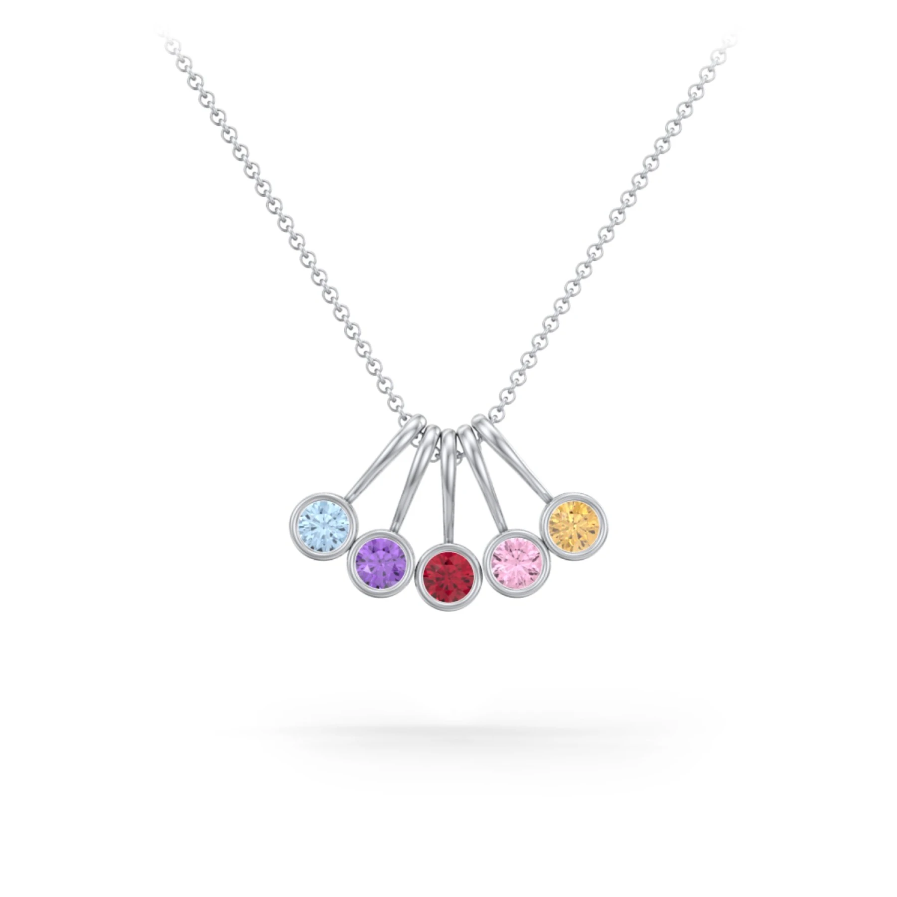 Multi Bezel Set Birthstone Necklace - 5 Stone