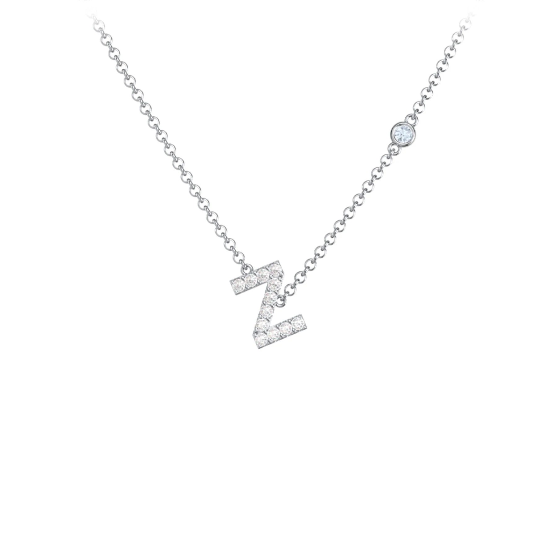 Pavé Z Initial Necklace with Satellite Gemstone