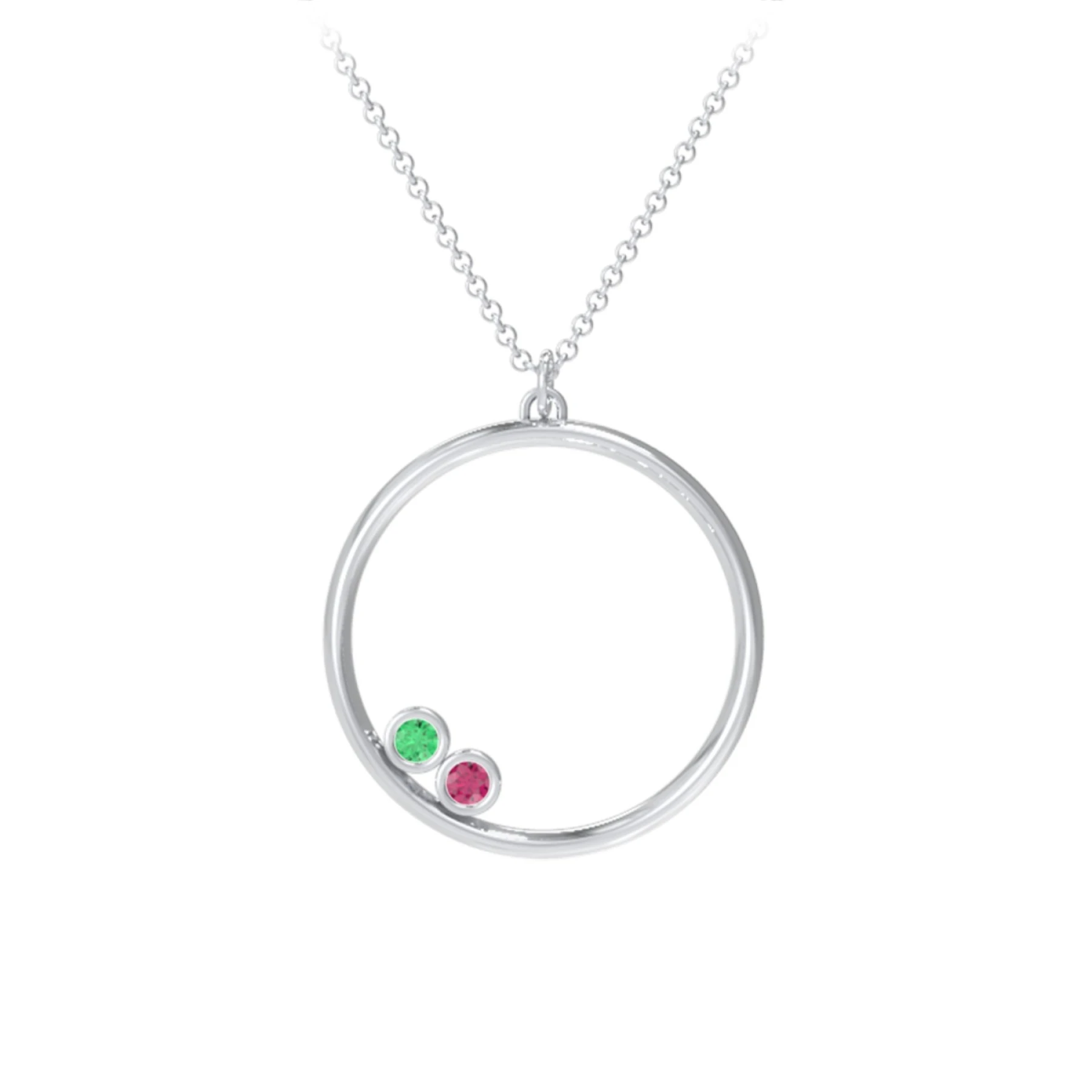 Open Circle Necklace with 2 Birthstones