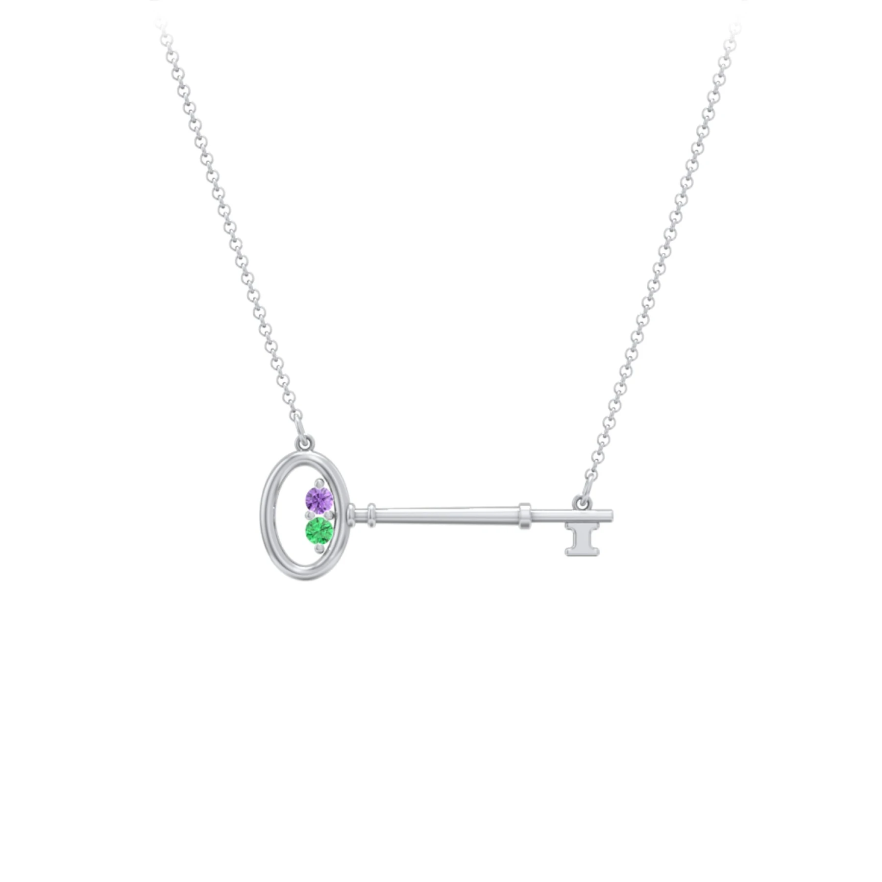 Horizontal Key Necklace with Gemstones