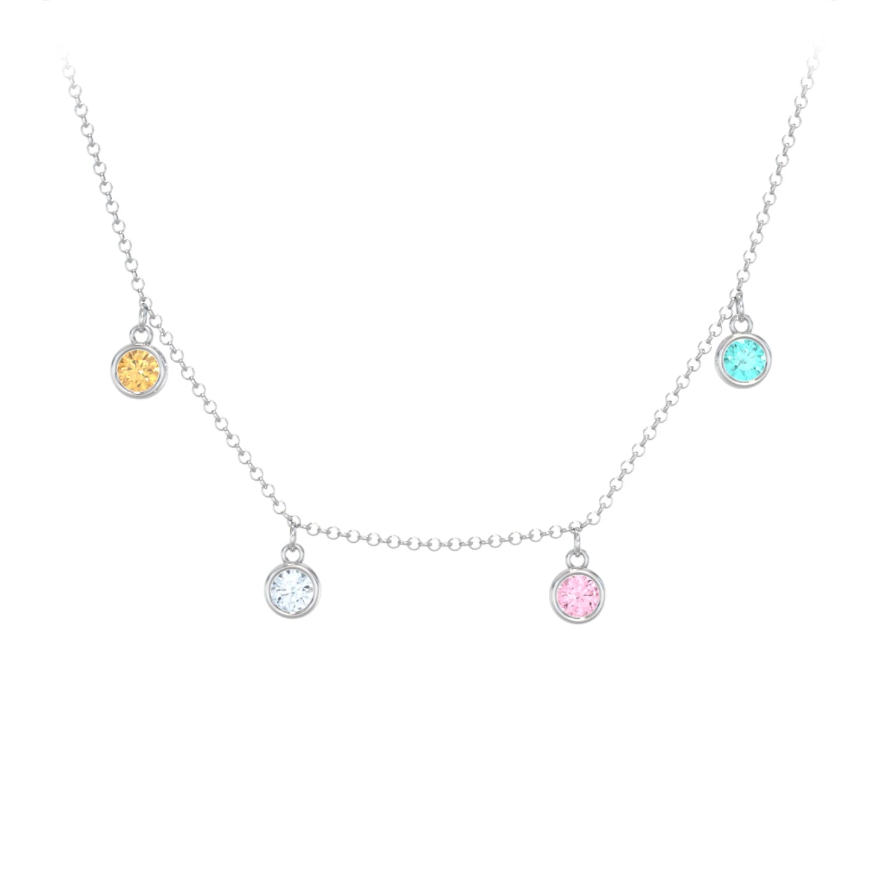 Bezel Set Birthstone Drop Necklace - 4 Stone