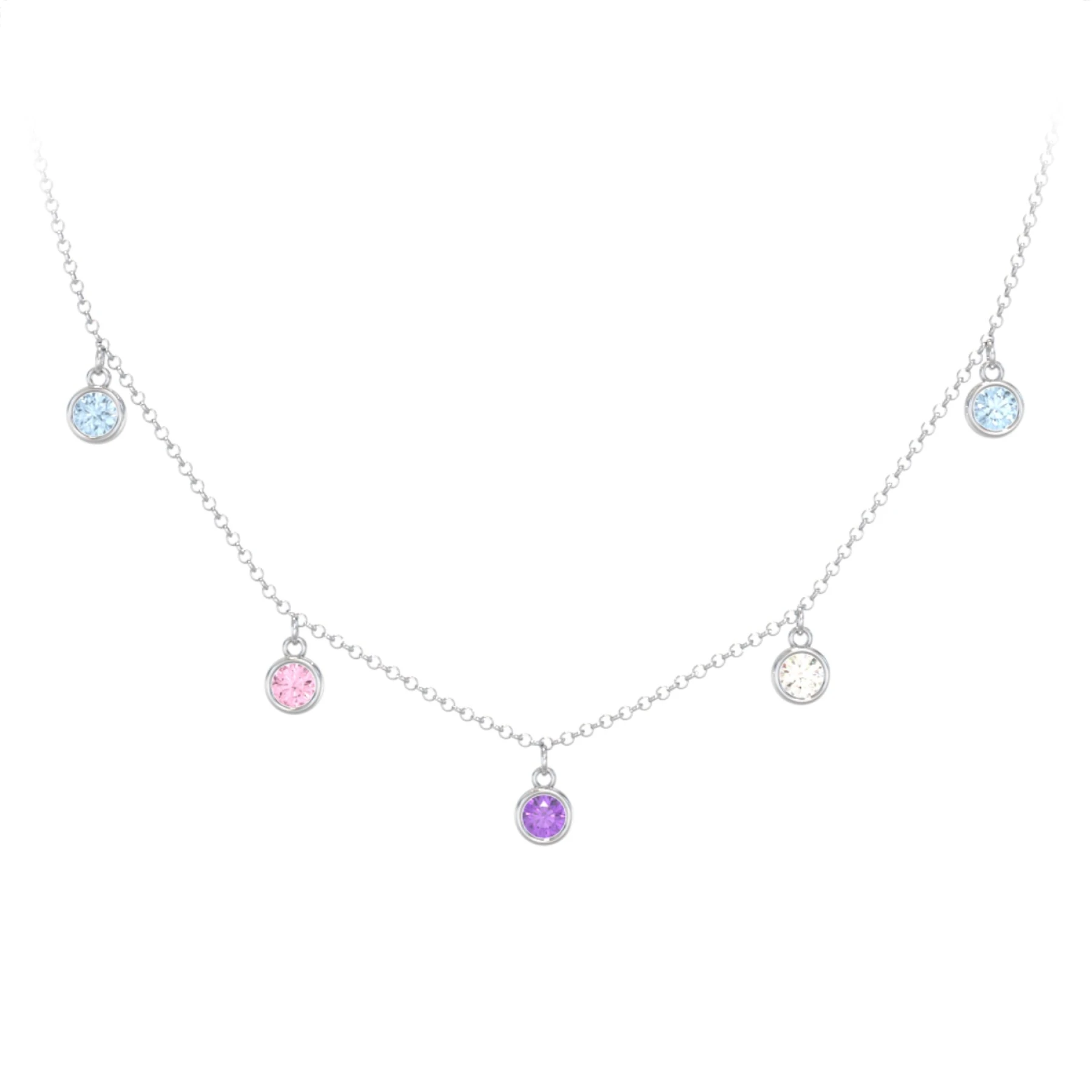 Bezel Set Birthstone Drop Necklace - 5 Stone