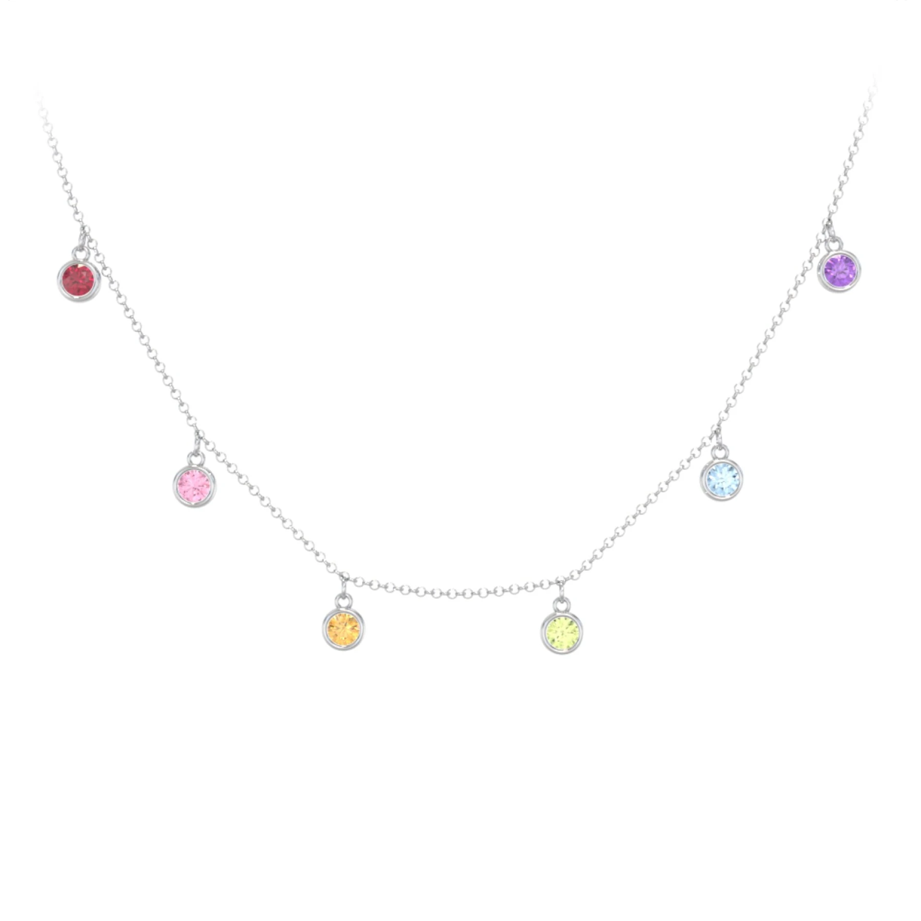 Bezel Set Birthstone Drop Necklace - 6 Stone