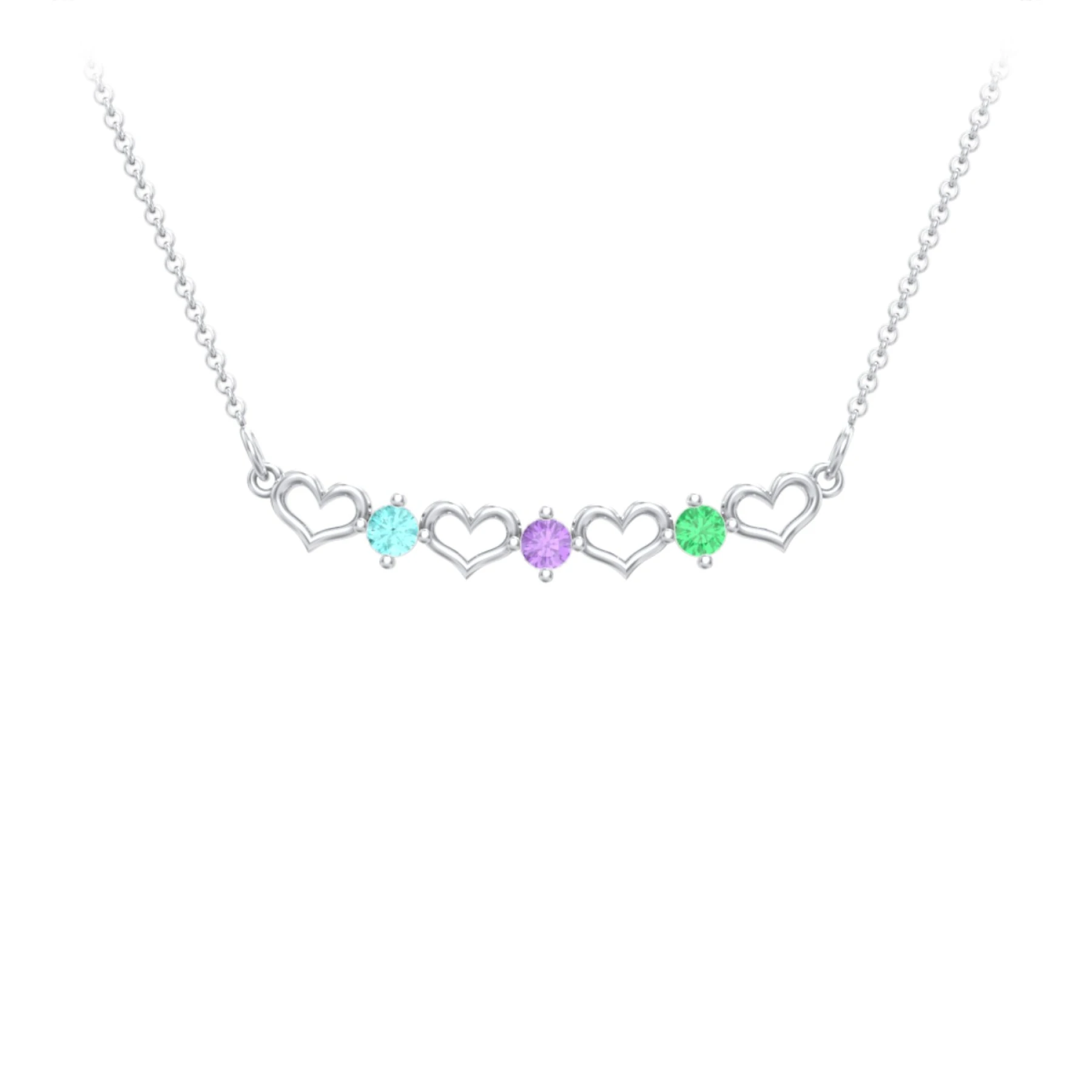 Heart To Heart Necklace with 3 Birthstones