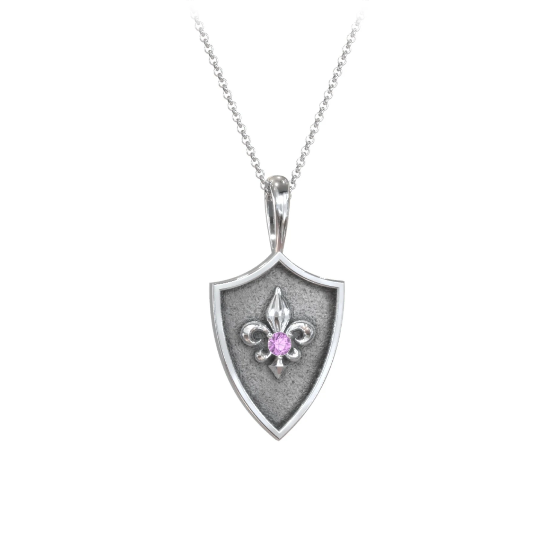 Fleur-de-lis Hero Shield Pendant with Gemstone