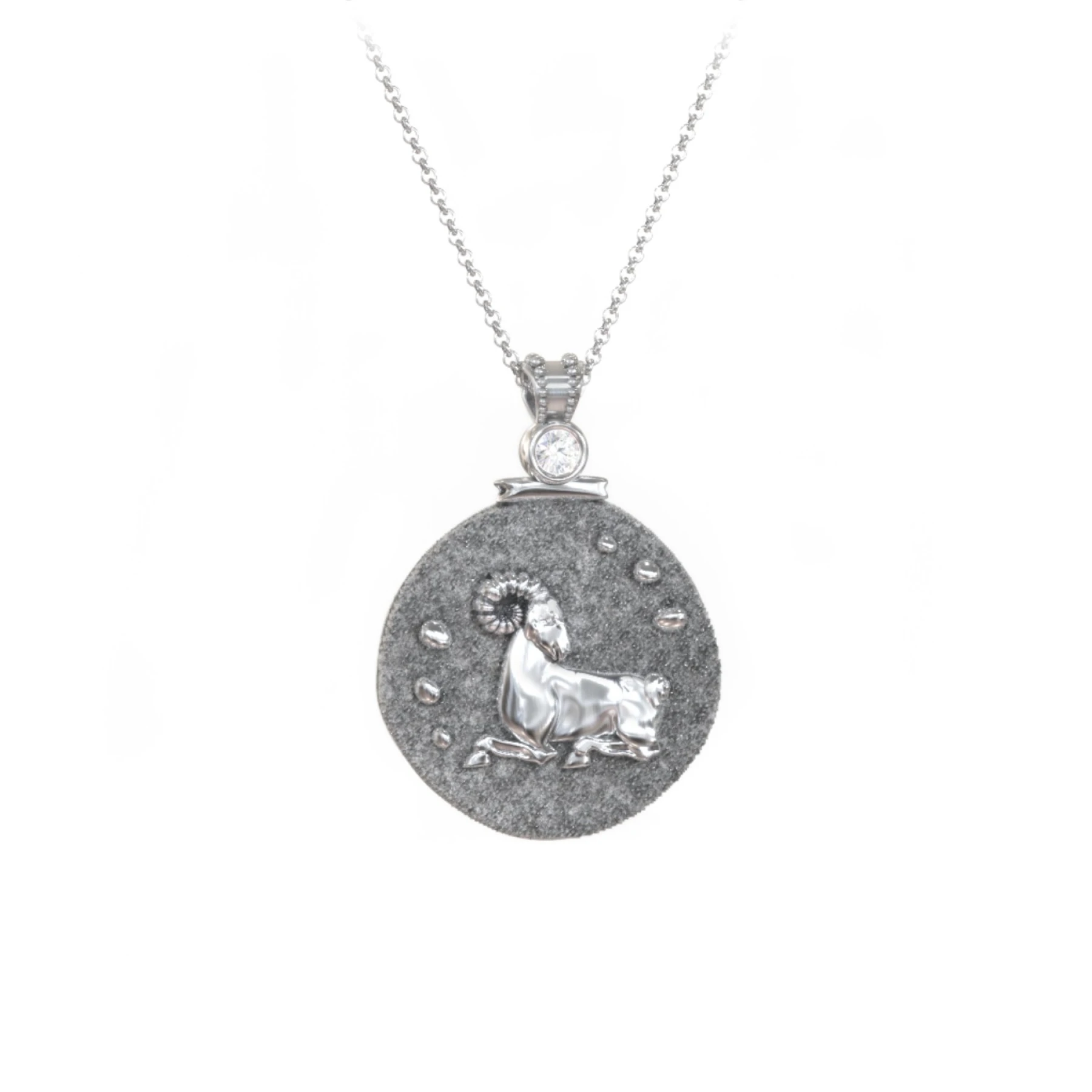 Engravable Aries Zodiac Medallion With Accent
