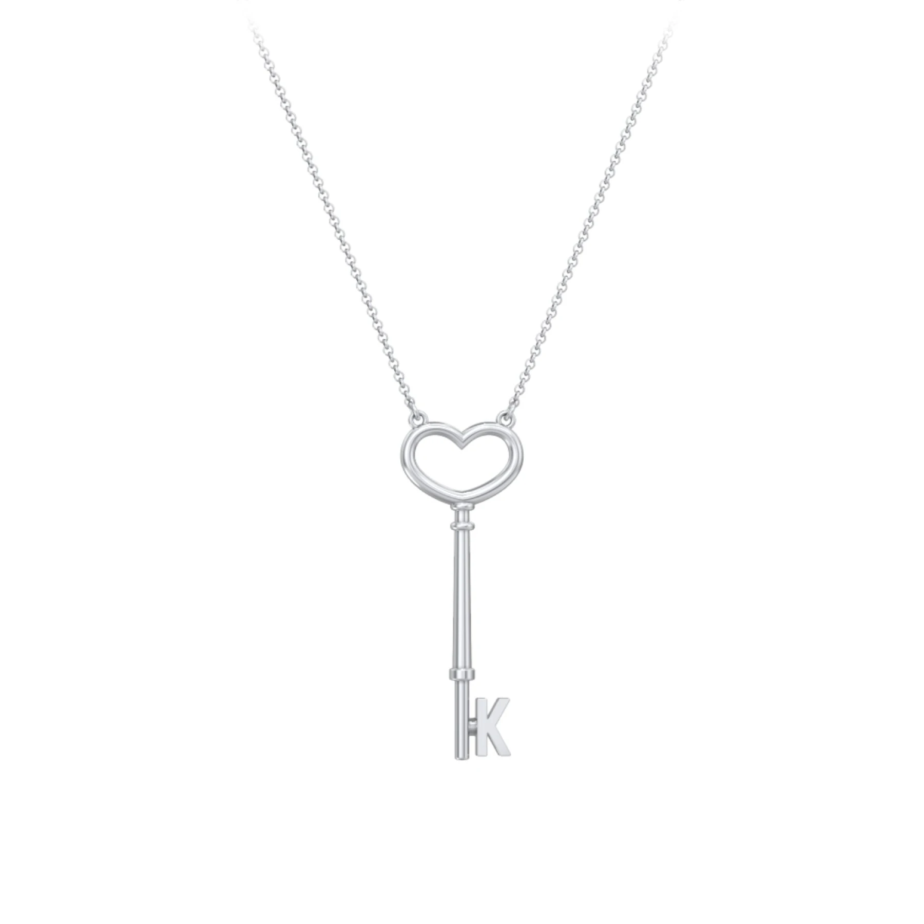 Initial Heart Key Necklace - K