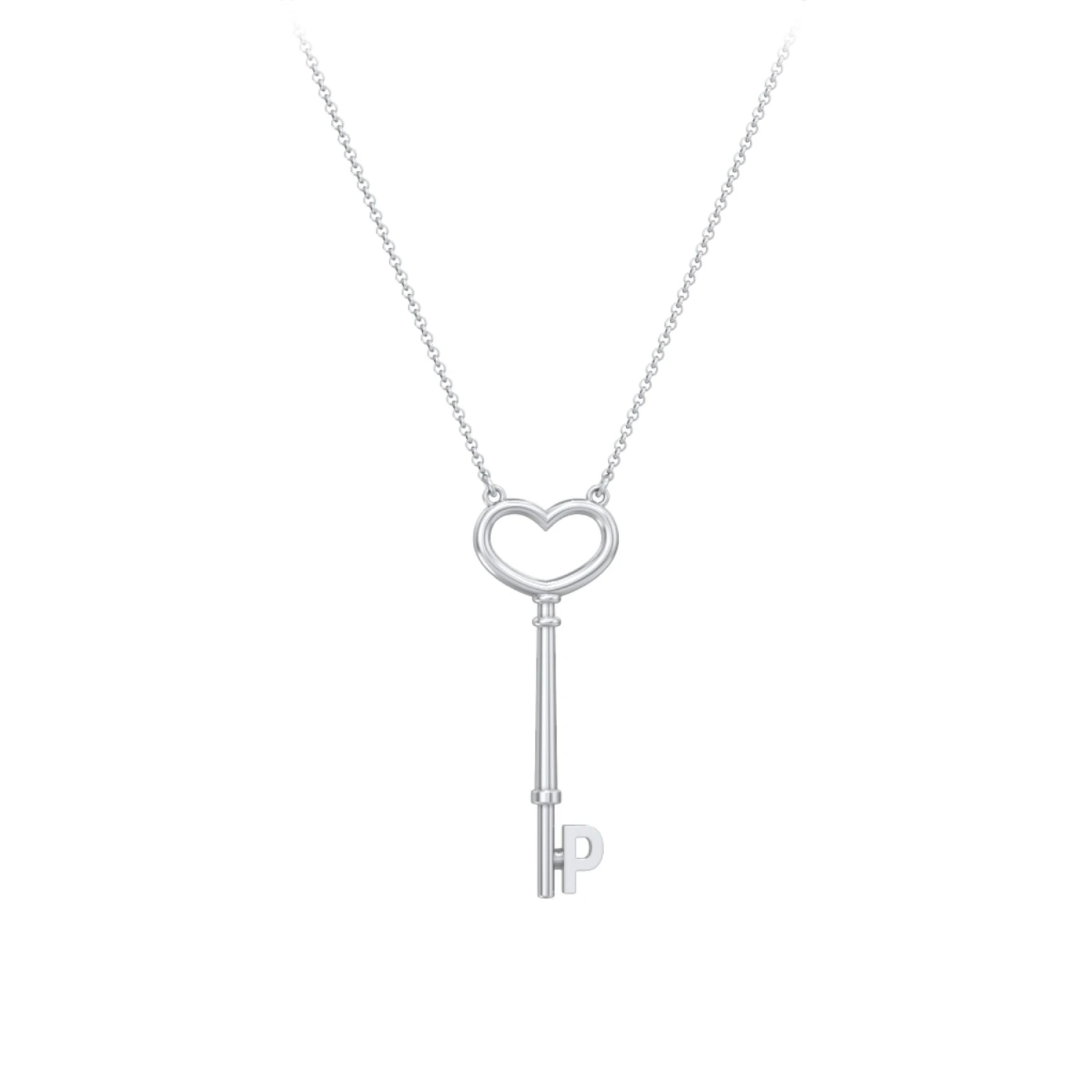 Initial Heart Key Necklace - P