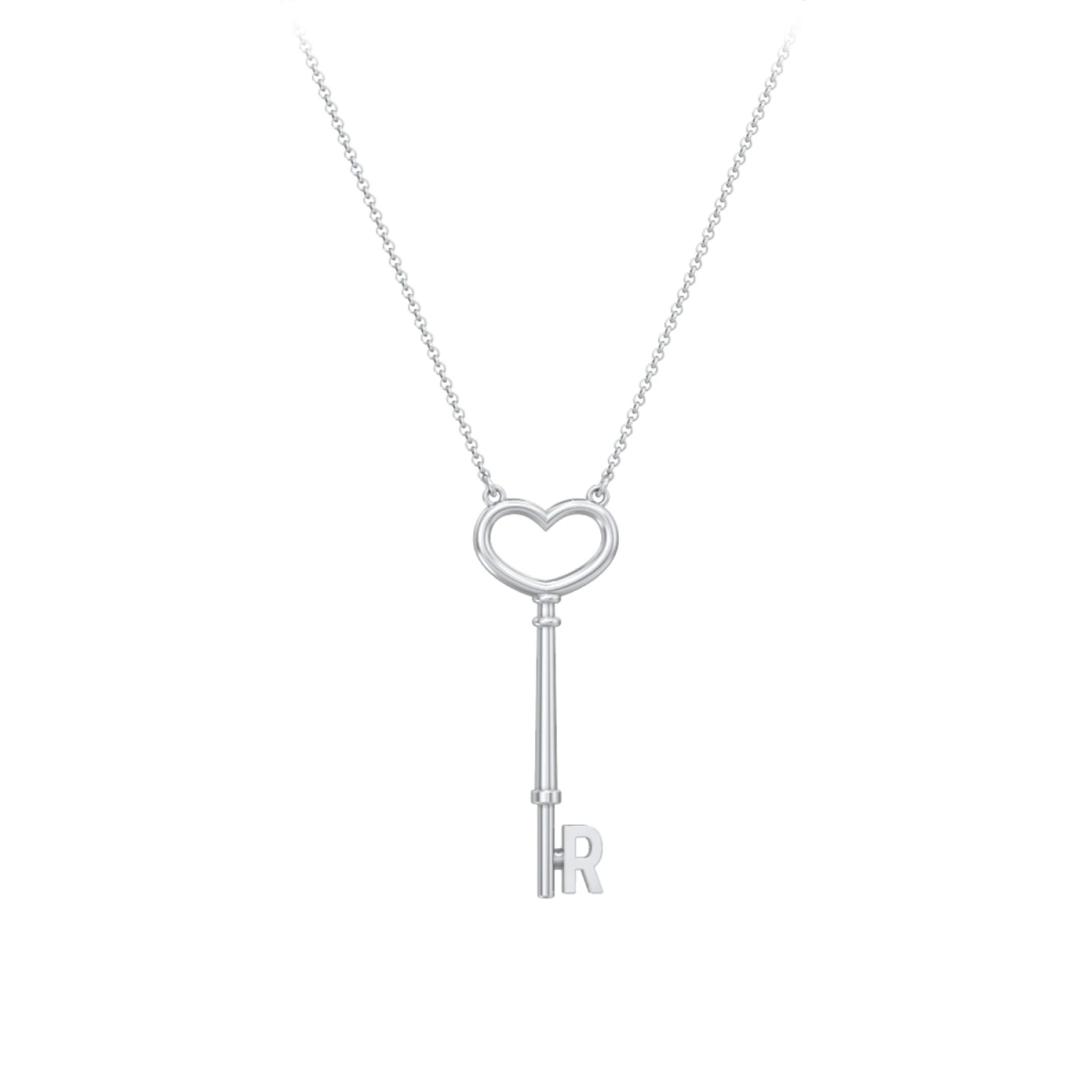 Initial Heart Key Necklace - R