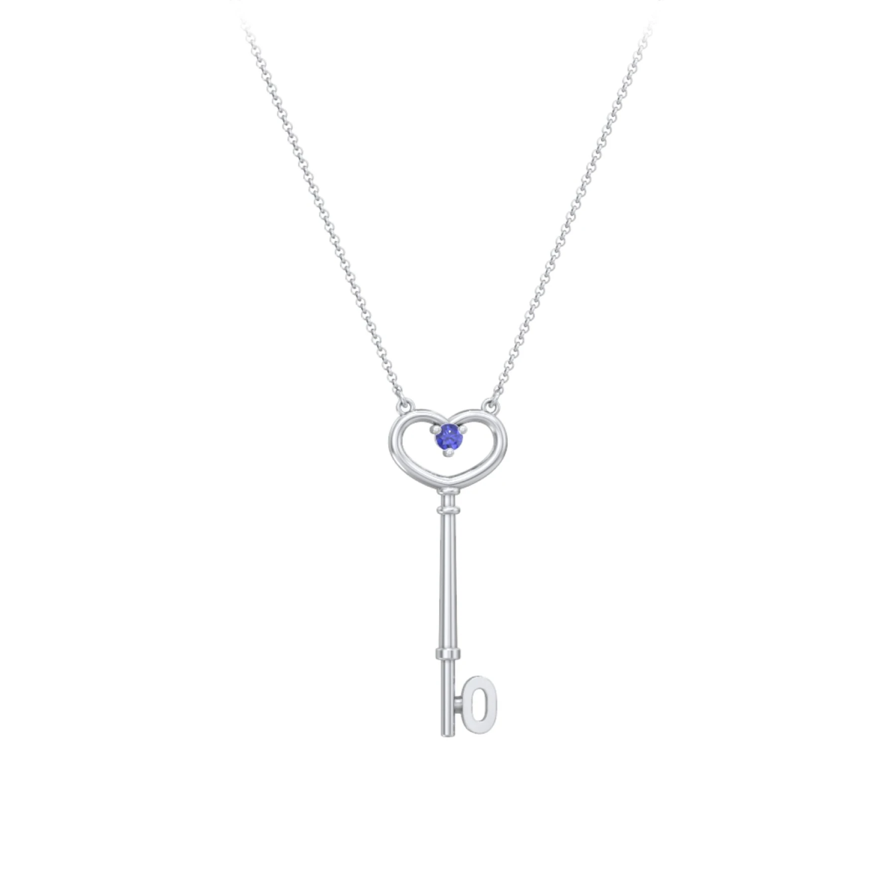 Initial Heart Key Necklace with Gemstone - O