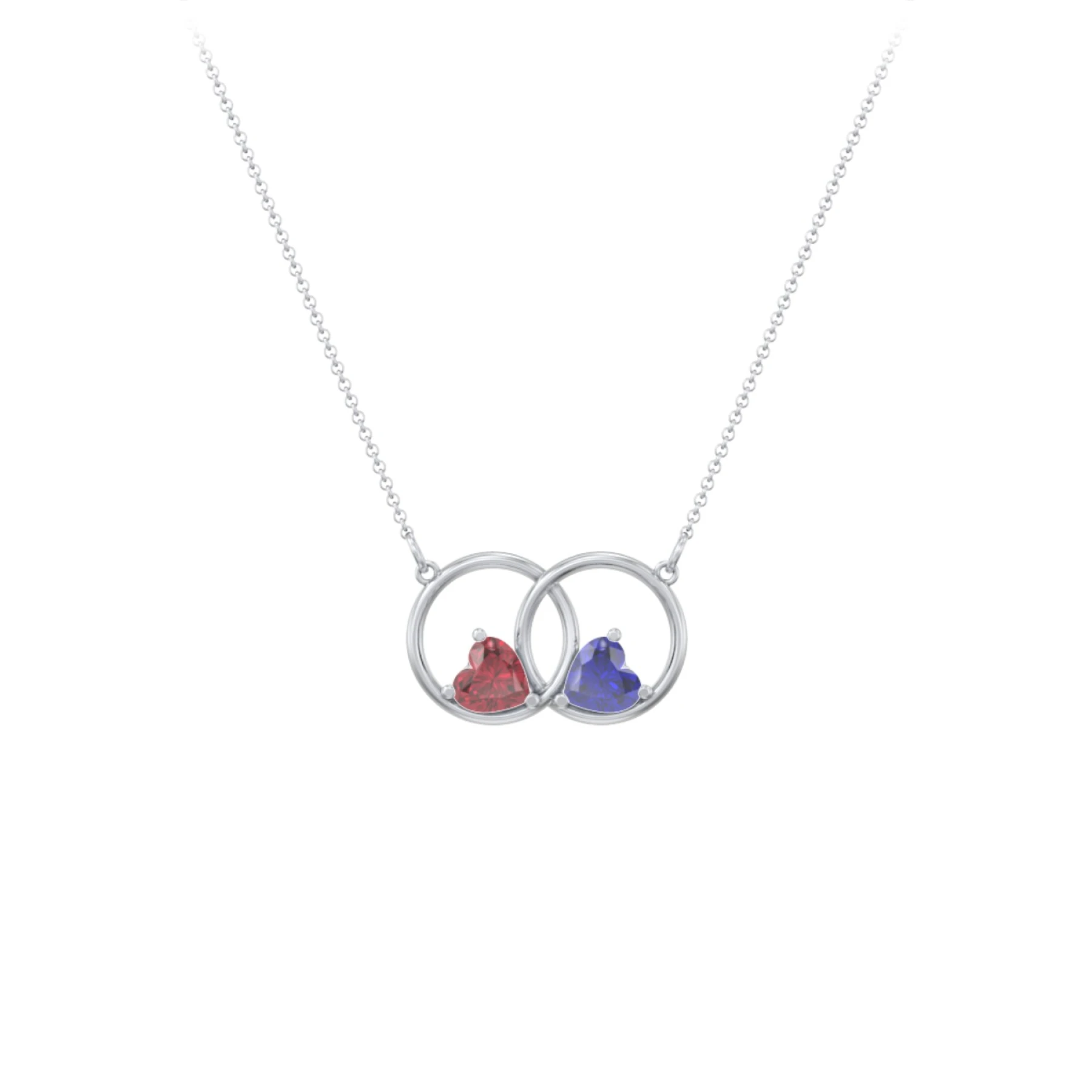 Interlocking Rings Pendant with Heart Gemstones - view 1