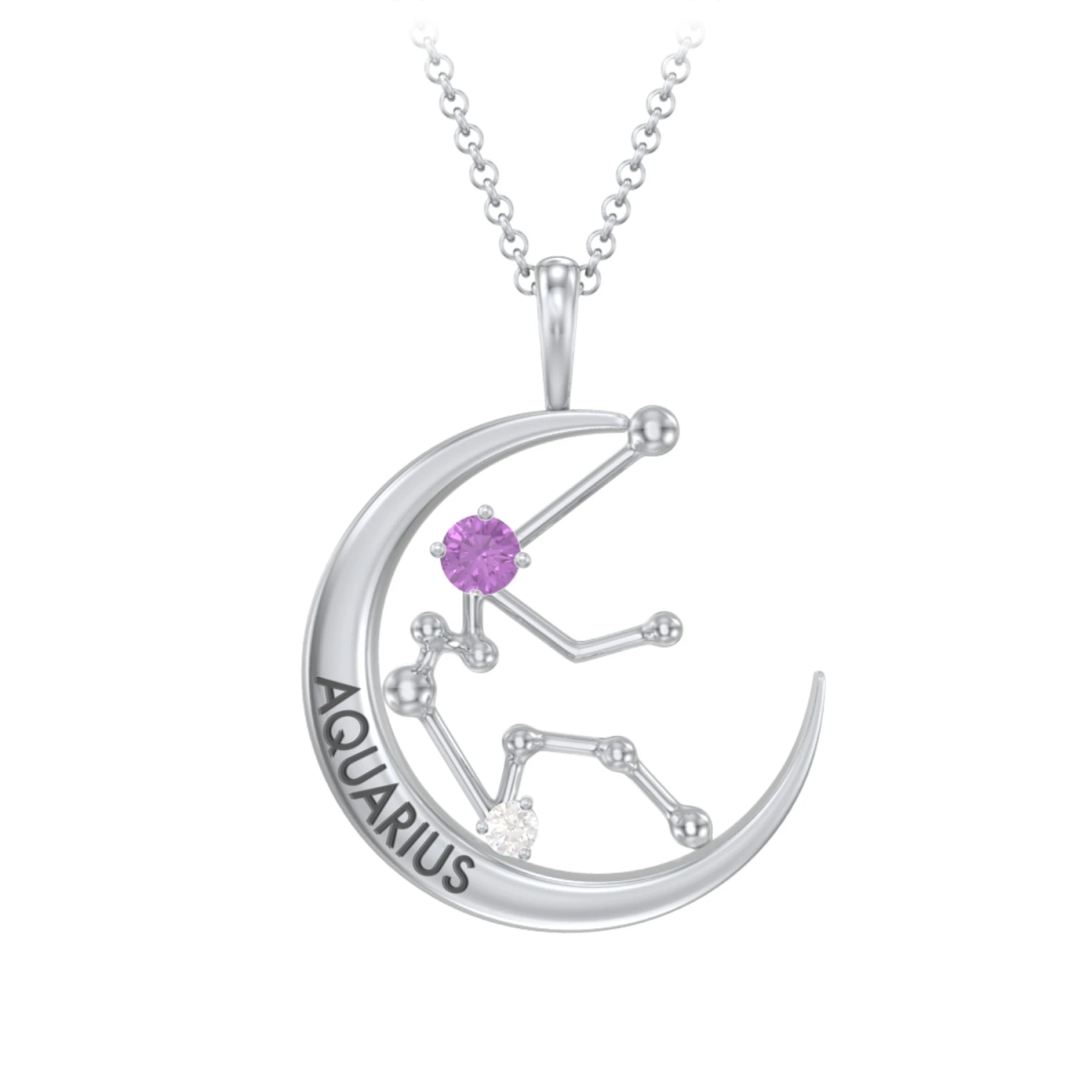 Engravable Aquarius Constellation Necklace With Gemstone - view 1