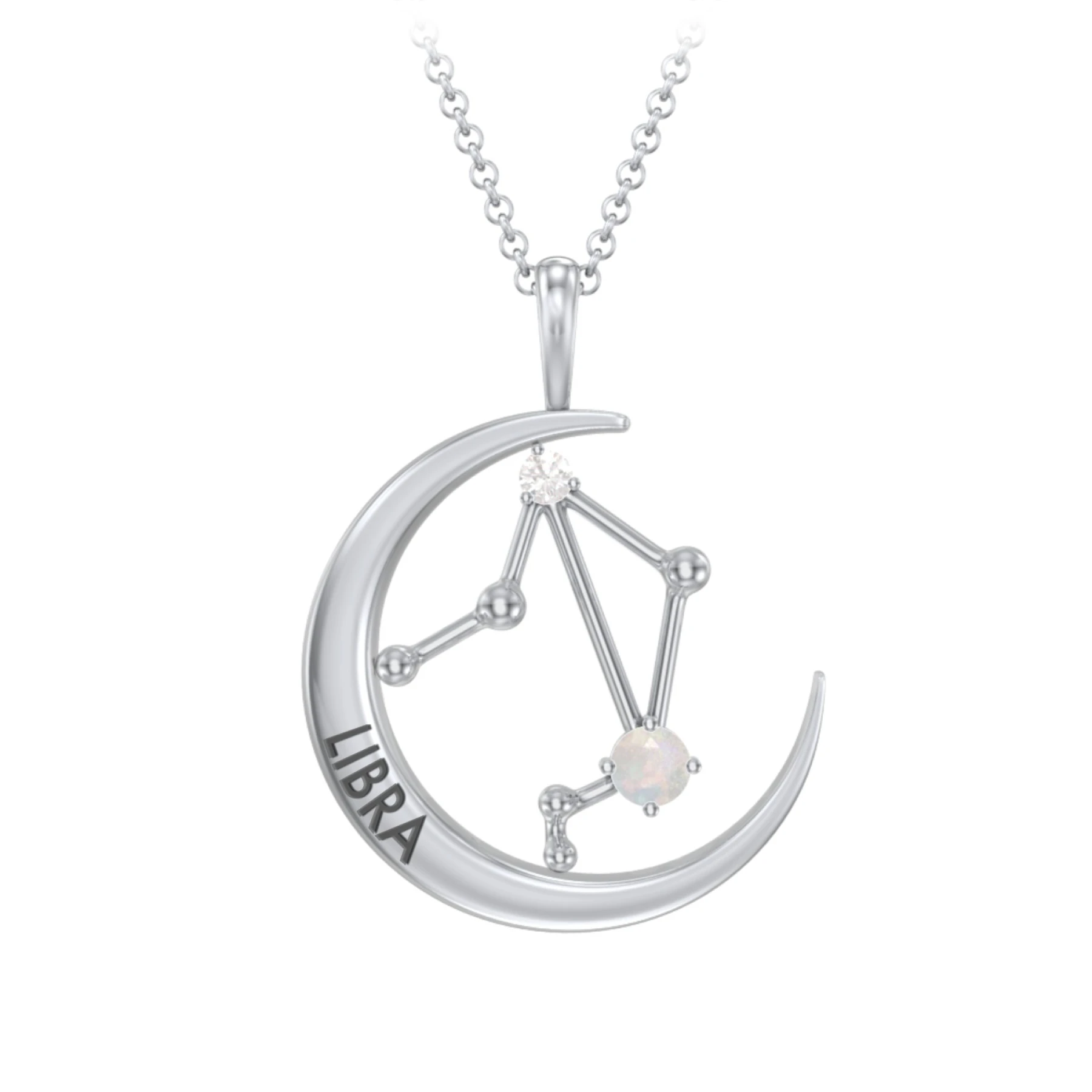 Engravable Libra Constellation Necklace With Gemstone - view 1