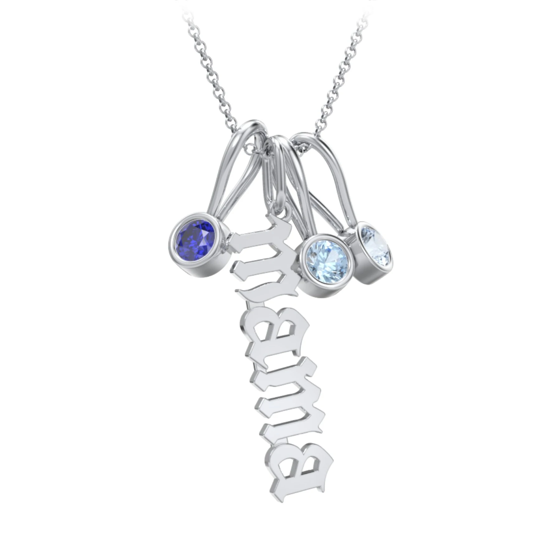 Gothic Mama Necklace with 3 Birthstone Charms