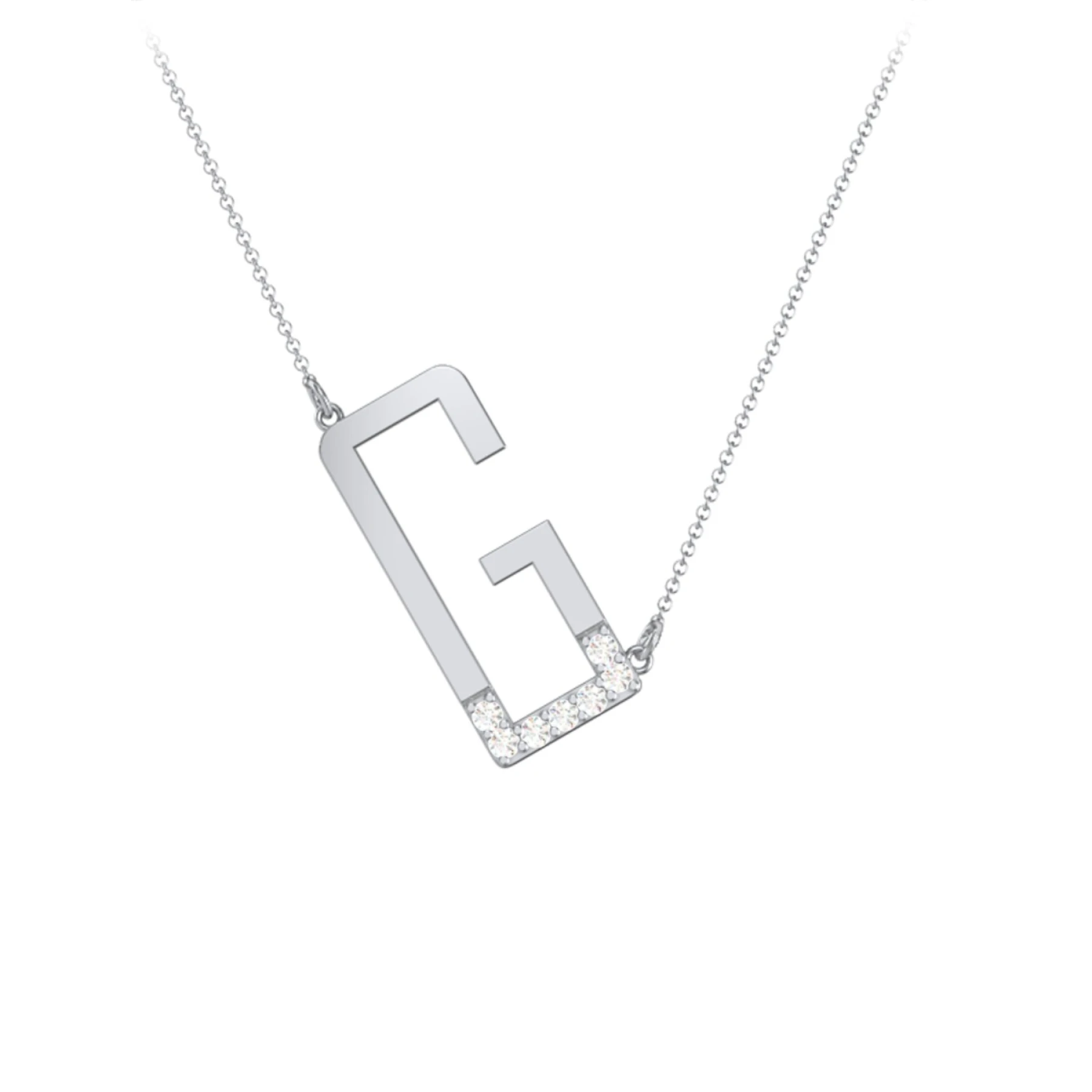 Asymmetrical Initial Necklace with Accent Stones - G - view 1
