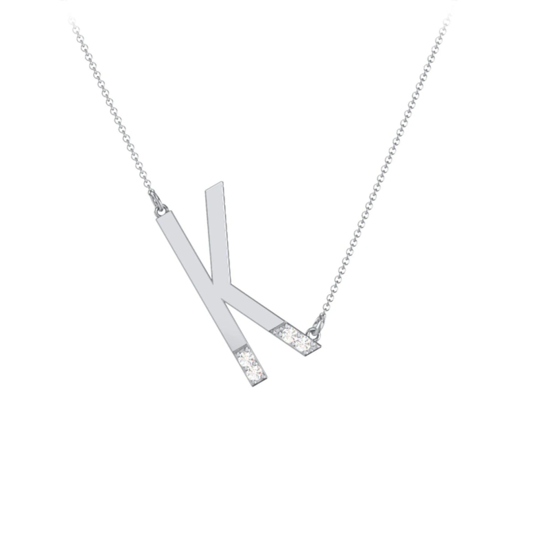 Asymmetrical Initial Necklace with Accent Stones - K - view 1
