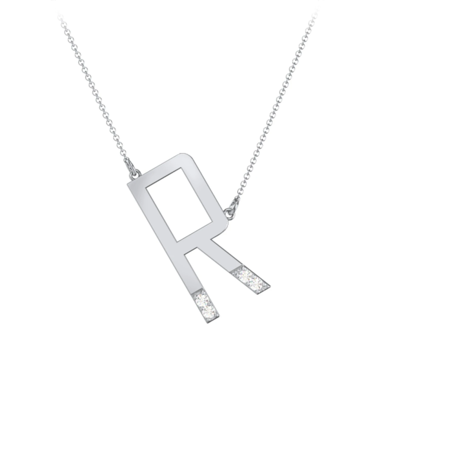 Asymmetrical Initial Necklace with Accent Stones - R - view 1