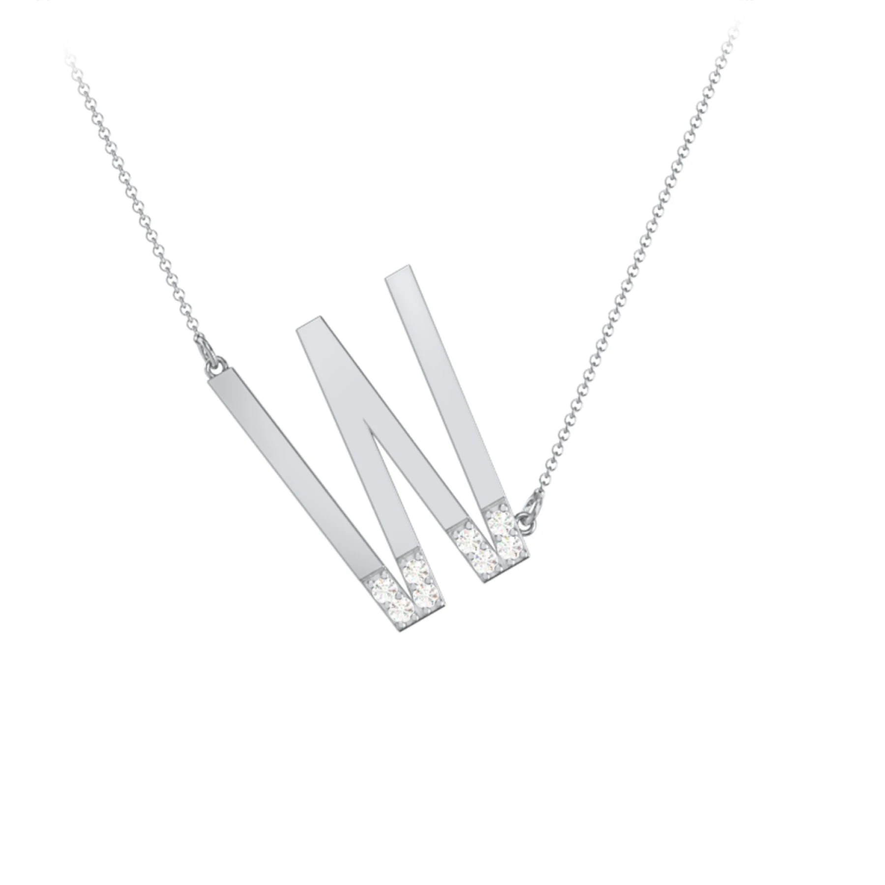 Asymmetrical Initial Necklace with Accent Stones - W