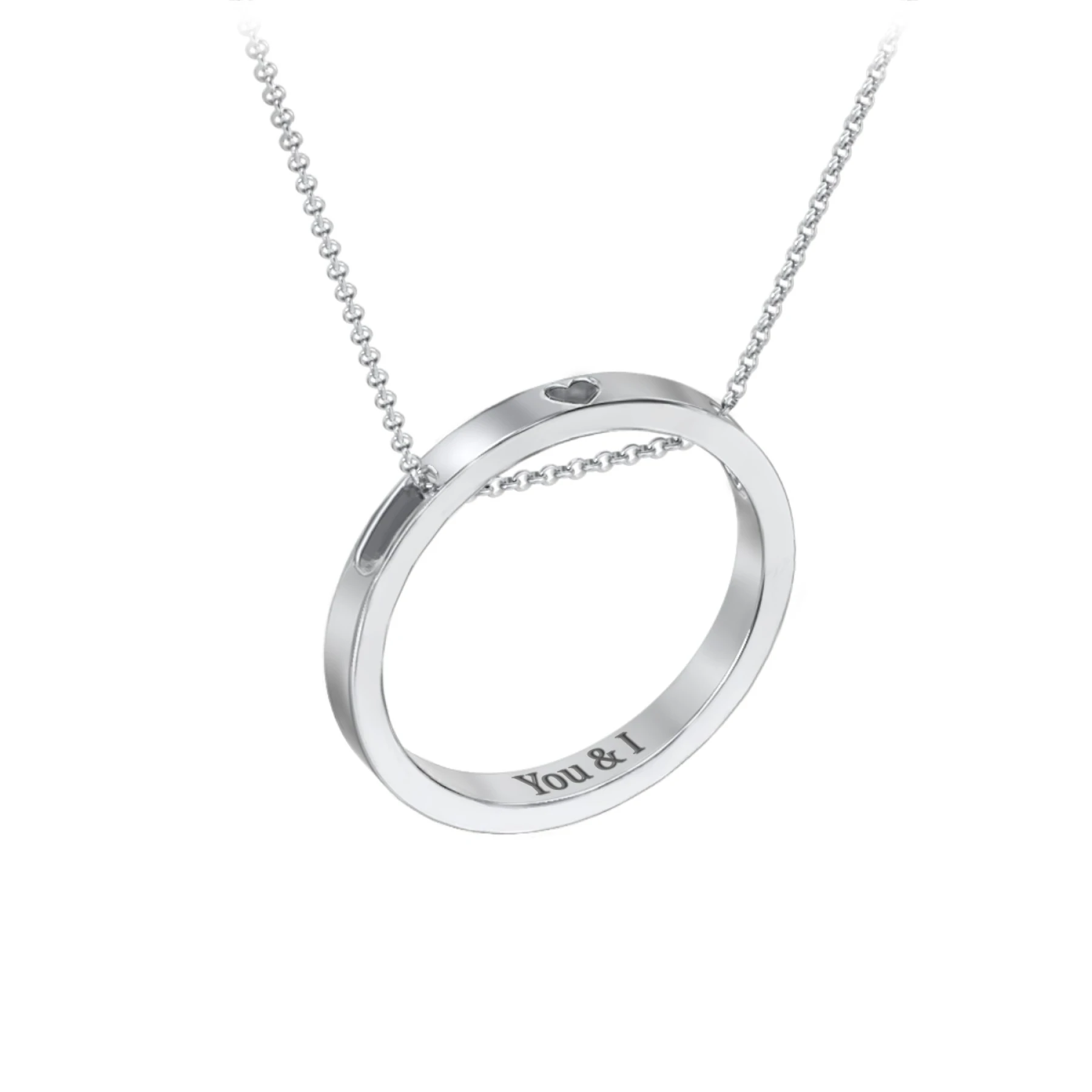 Engravable Floating Circle Necklace with Heart Cutout - view 1