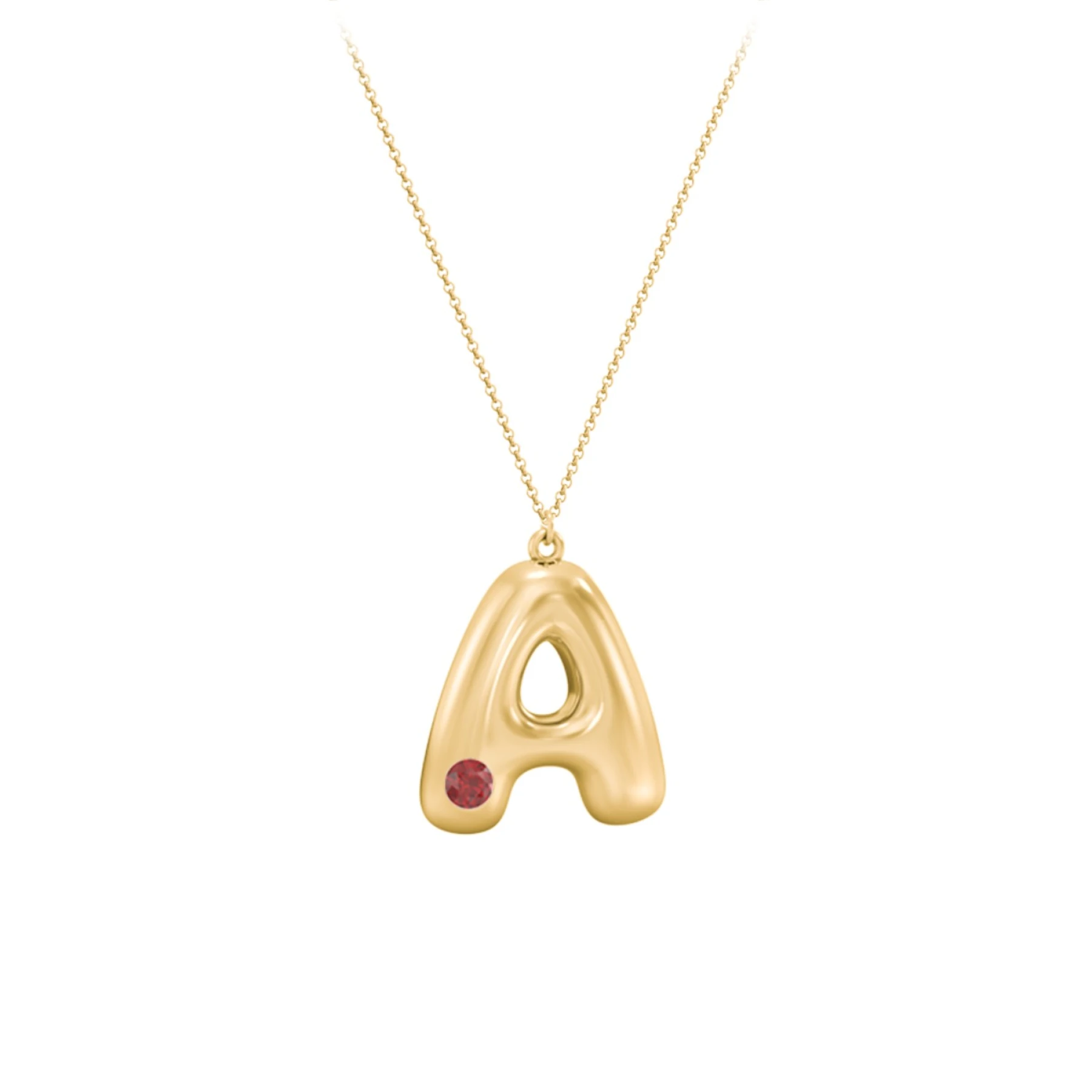 Custom Bubble Initial Necklace with Birthstone - view 1