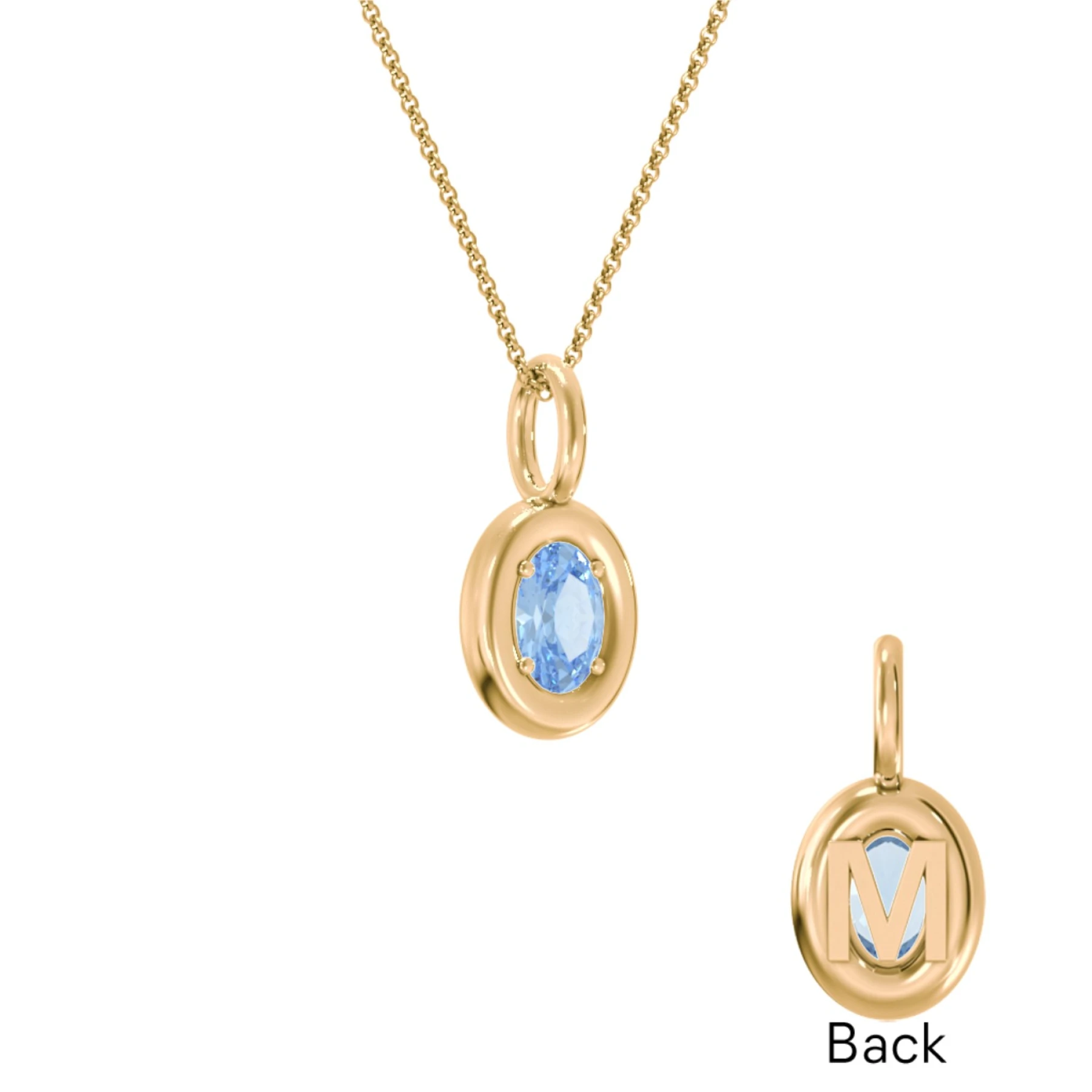Oval Frame Stone Necklace With Back Initial