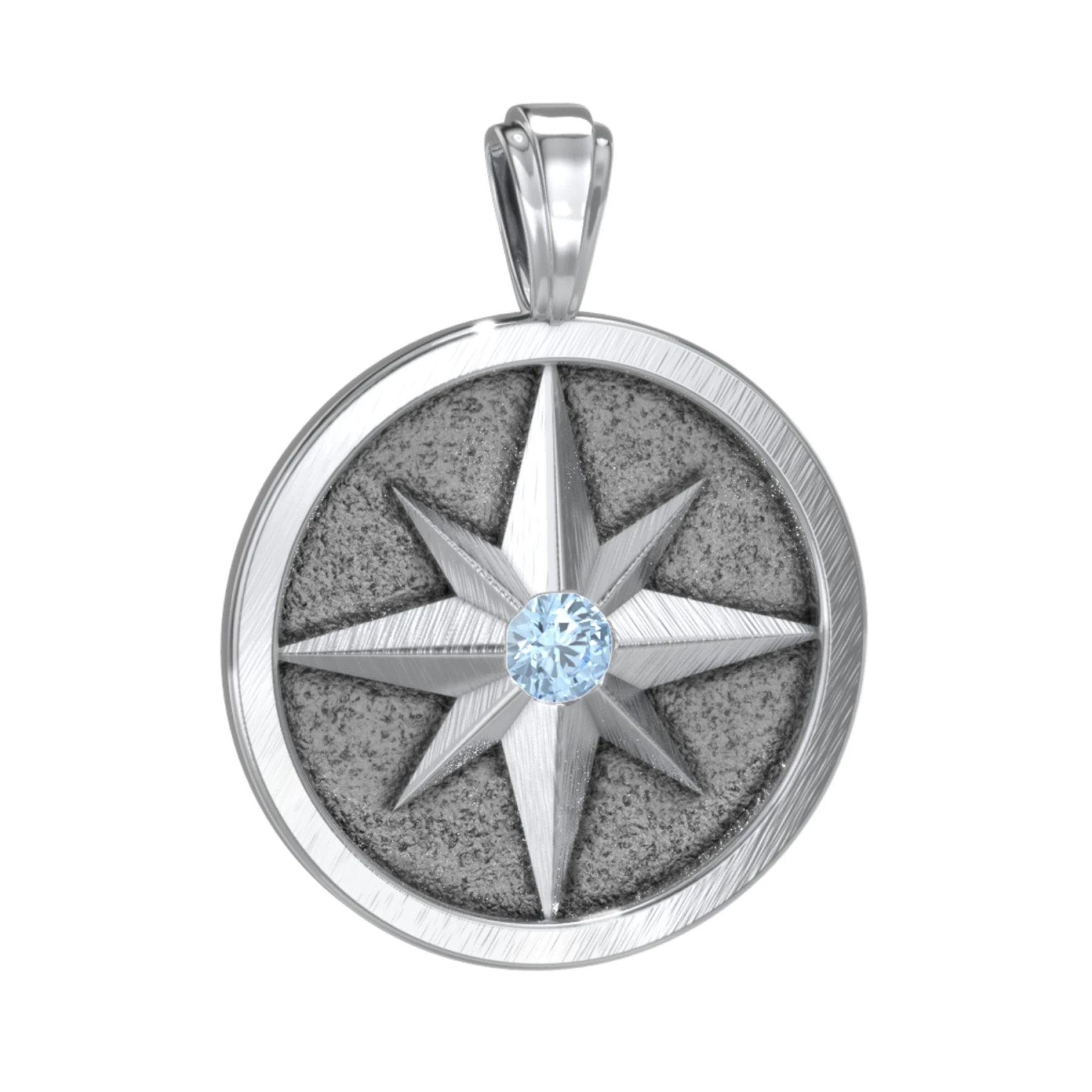 Men's Engravable North Star Disc Pendant with Gemstone - view 1