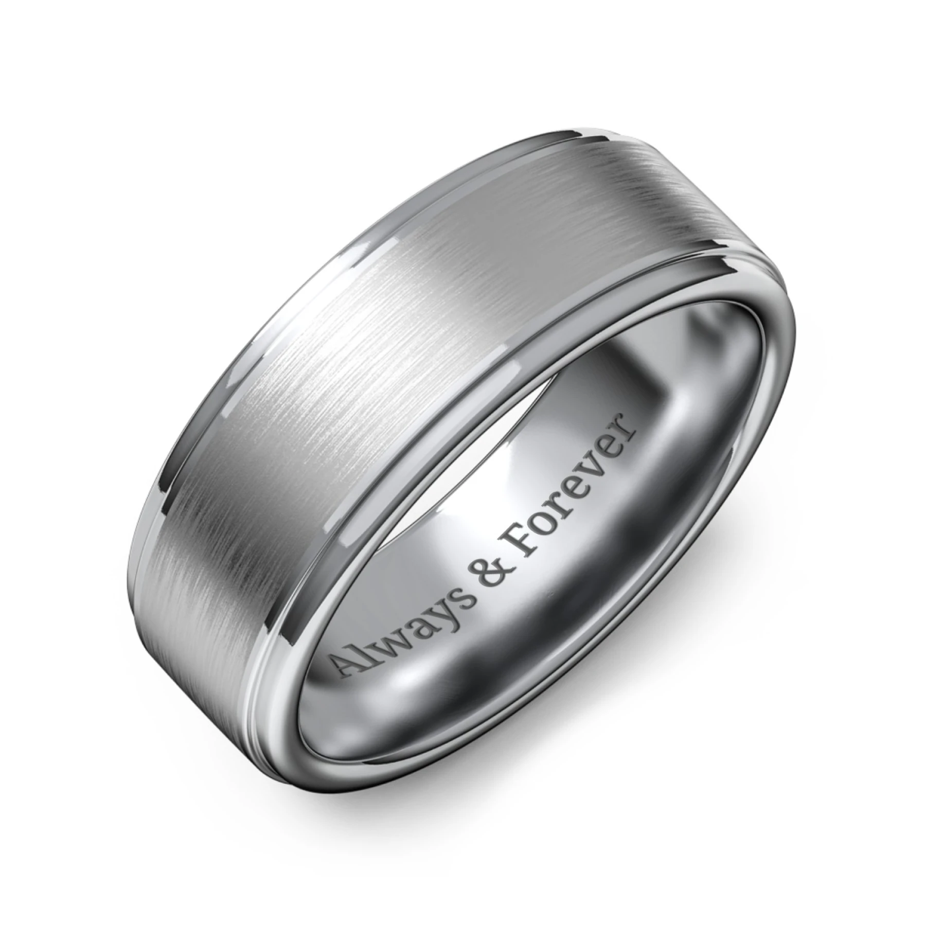 Men's Brushed Tungsten Ring with Beveled Edges