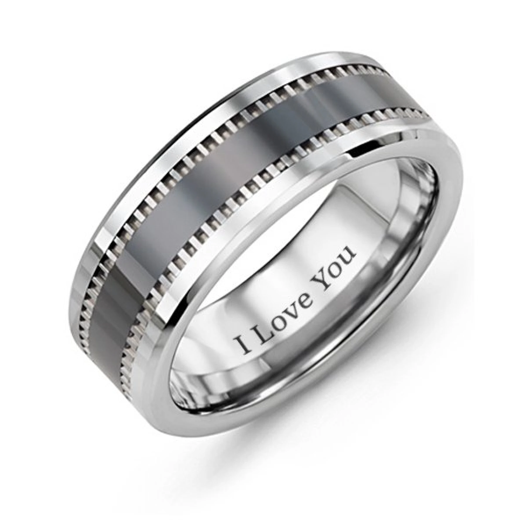 Men's Geometric Trail Tungsten Ring with Ceramic Inlay - view 1