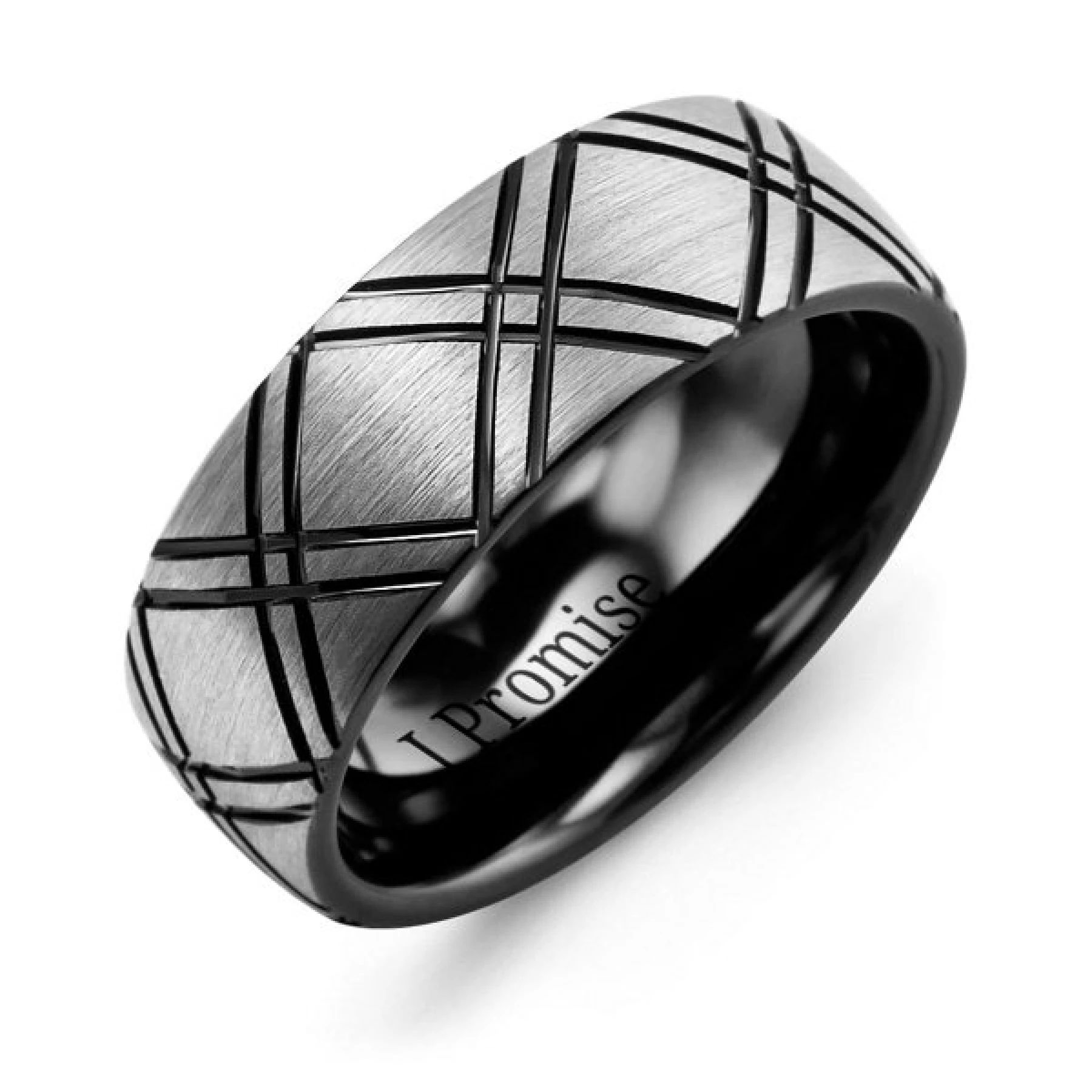 Men's Carved Line Brushed Tungsten Band