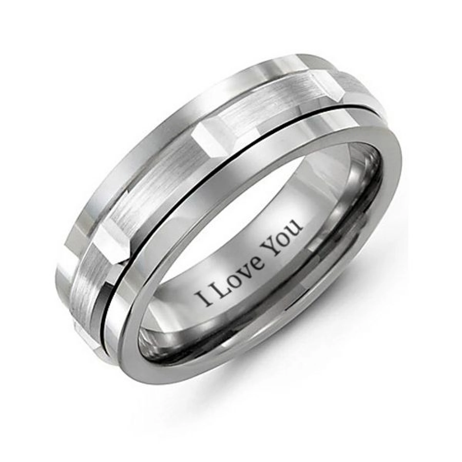 Men's Brushed Grooved Center Ring - view 1