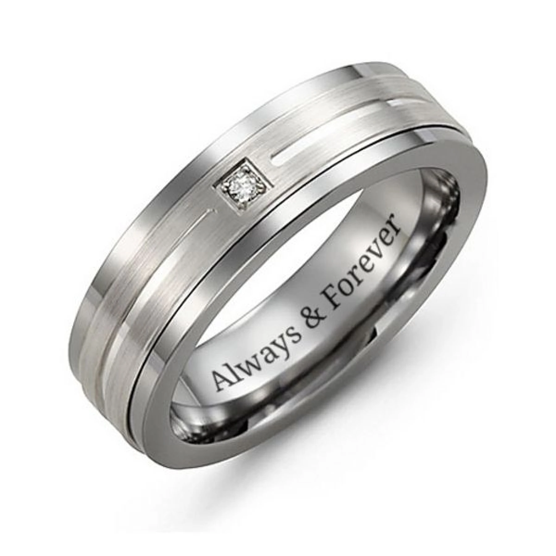 Men's Gemstone Ring with Grooved Inlay