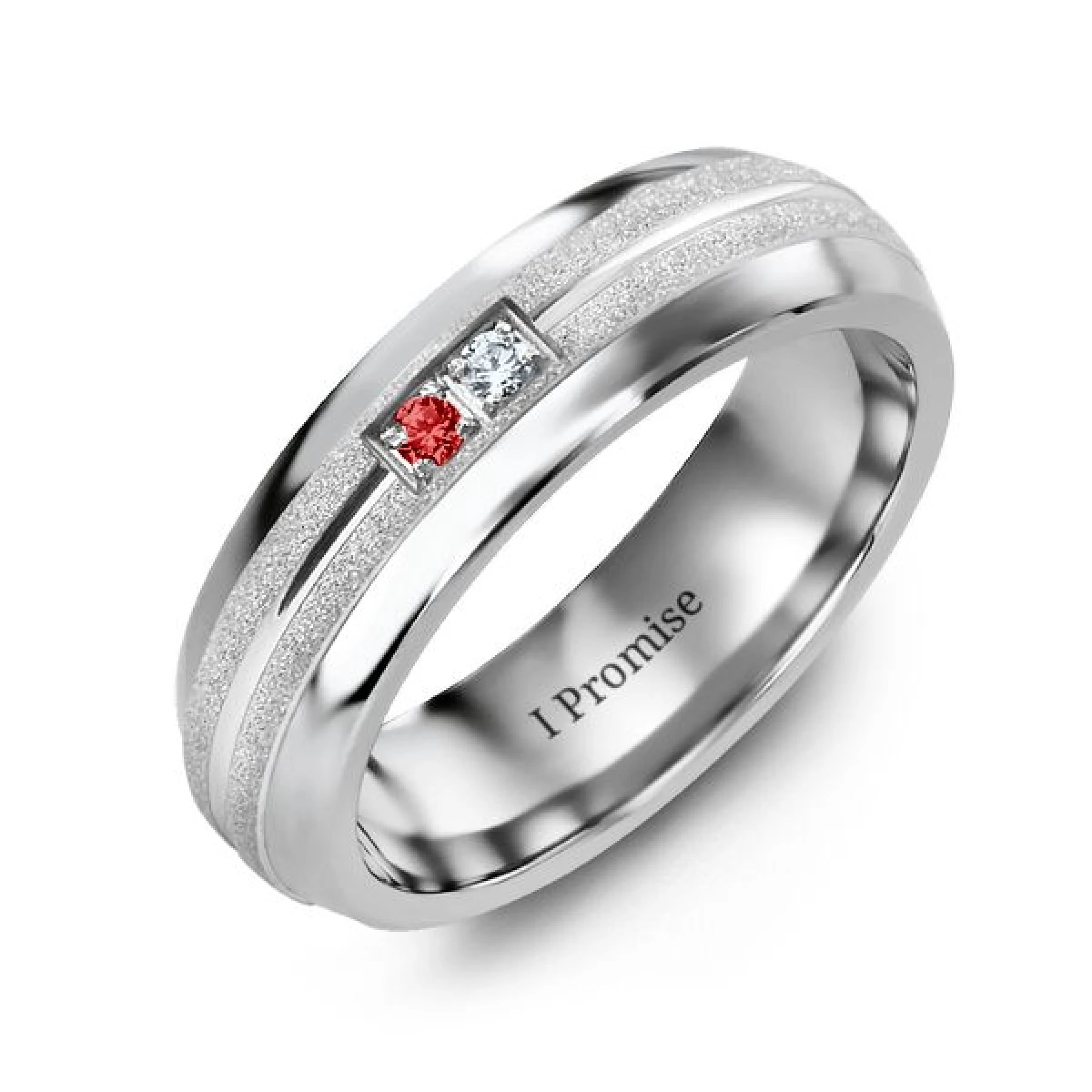 Men's Two Gemstone Ring with Banded Textured Inlay