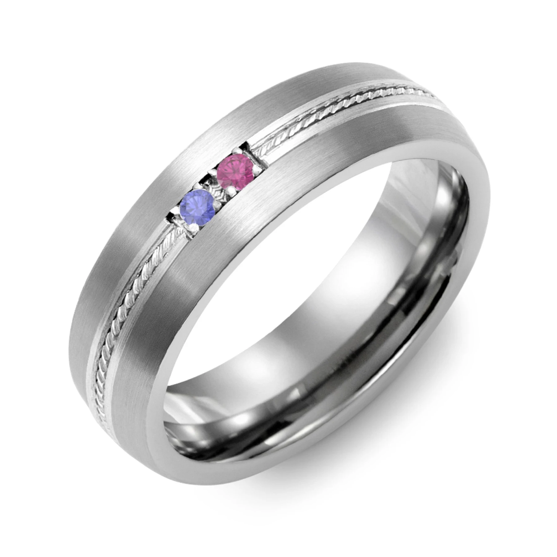 Men's 2-Stone Rope Dome Ring With Brushed Inlay
