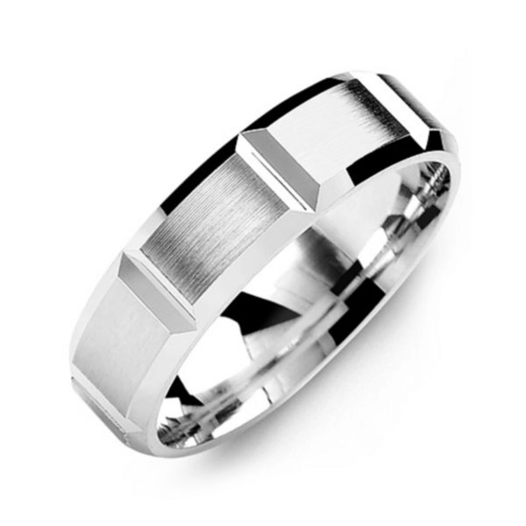 Men's Vertical Grooved Brushed Ring - view 1