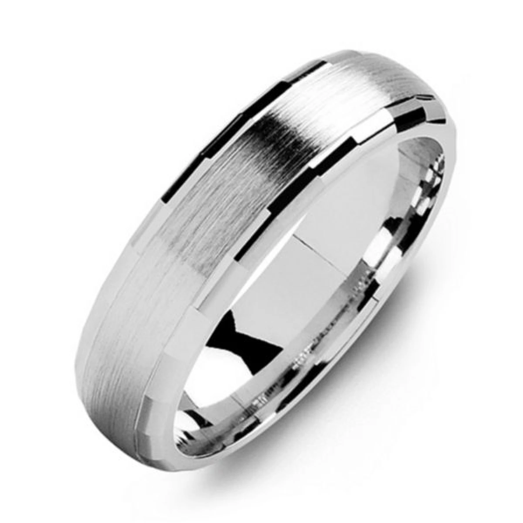 Men's Brushed Dome Ring with Baguette Edging - view 1