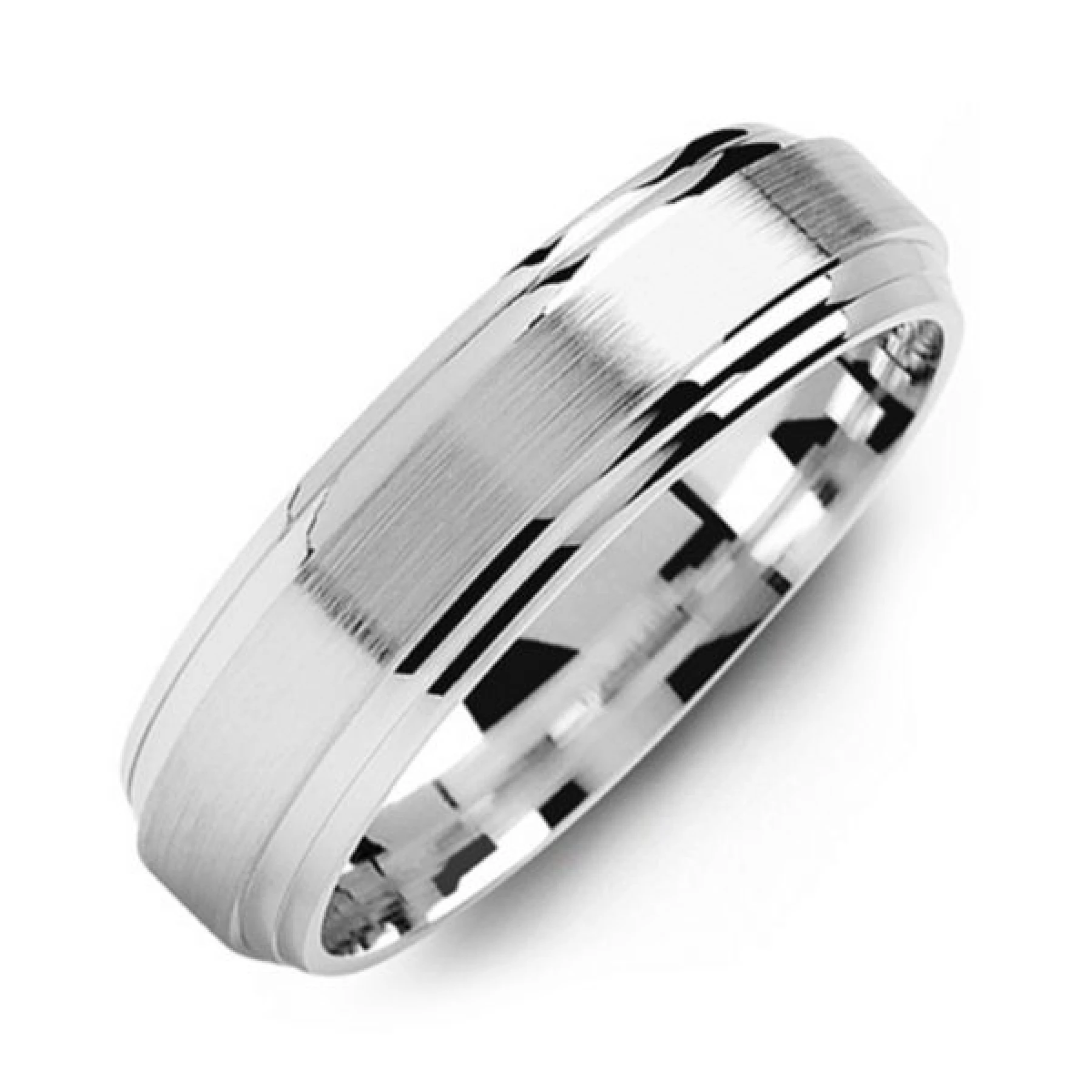Men's Classic Brushed Ring with Stepped Edges - view 1