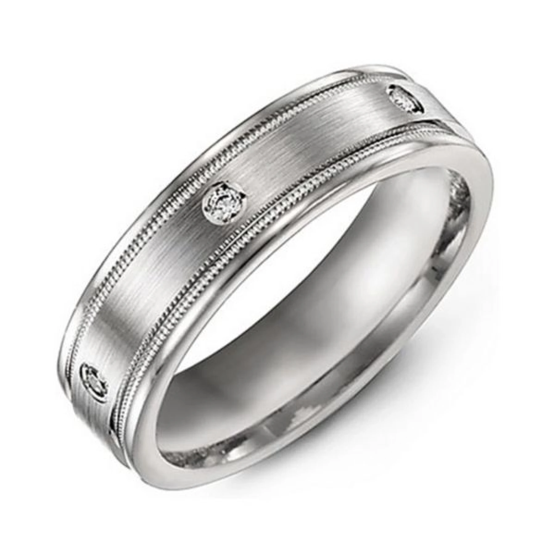 Men's Brushed Milgrain Ring with Gemstone Accents
