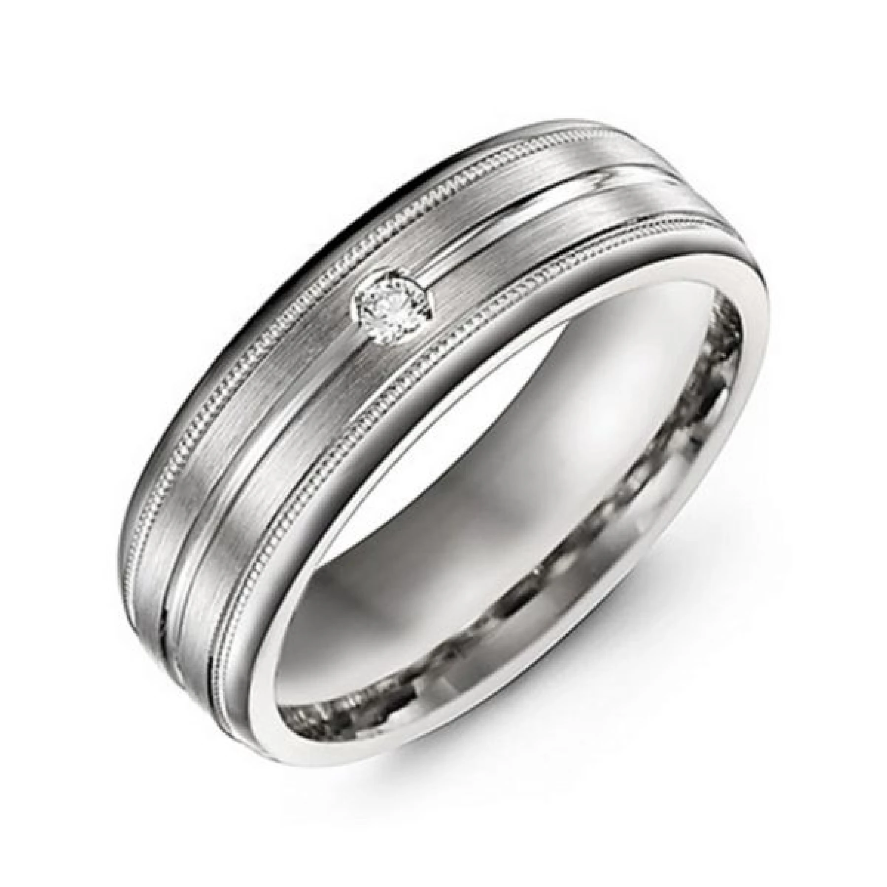 Men's Brushed Milgrain Ring with Gemstone Accent
