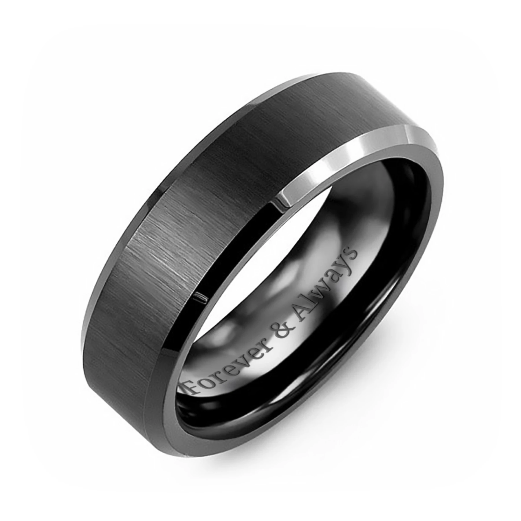 Men's Beveled & Black Ceramic Ring