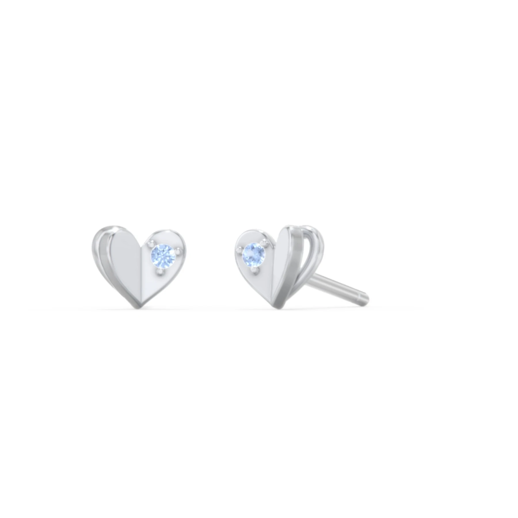 Kids Folded Heart Stud Earrings with Gemstones - view 1